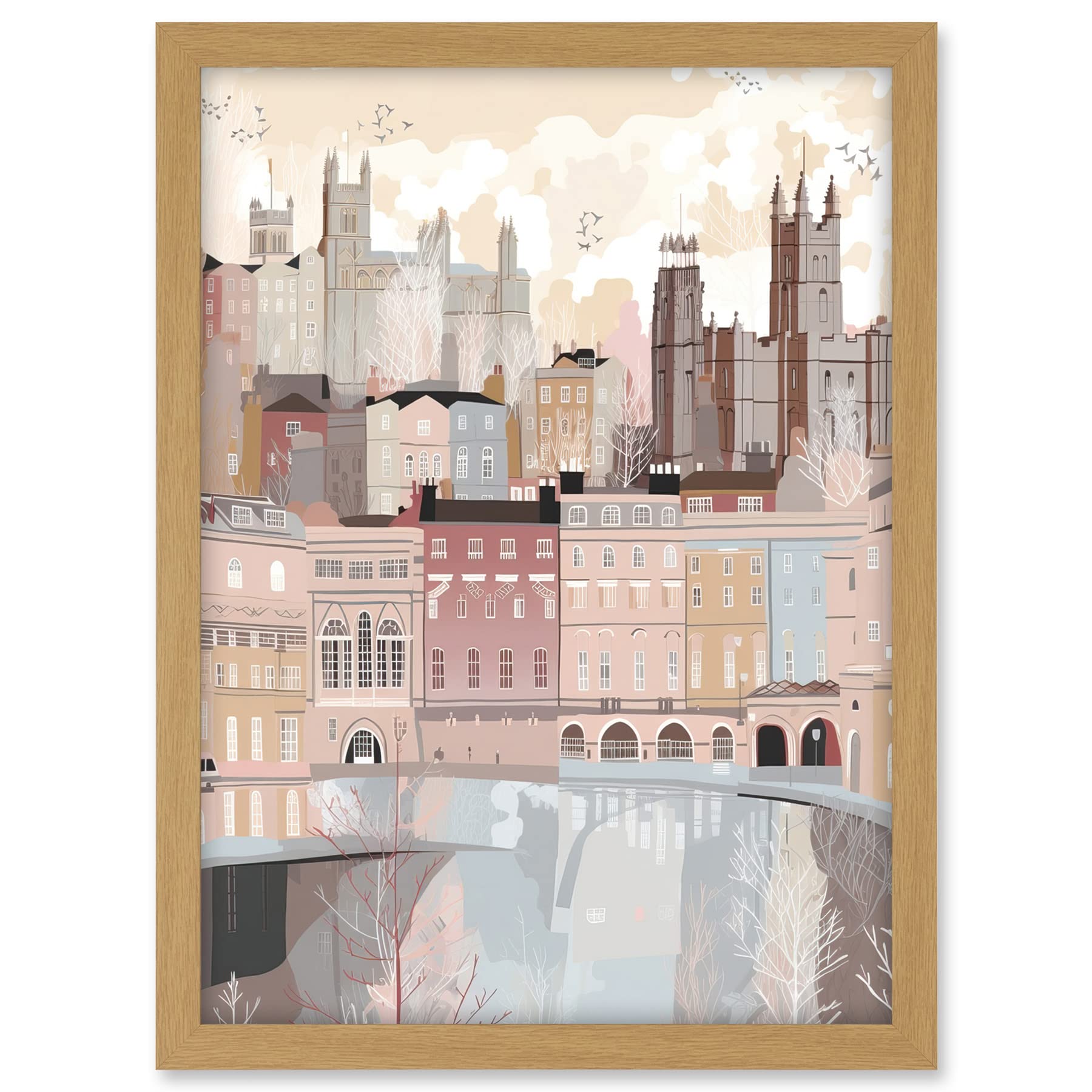 Artery8 Bath Georgian Architecture Pastel Colour Cityscape Artwork Framed A3 Wall Art Print