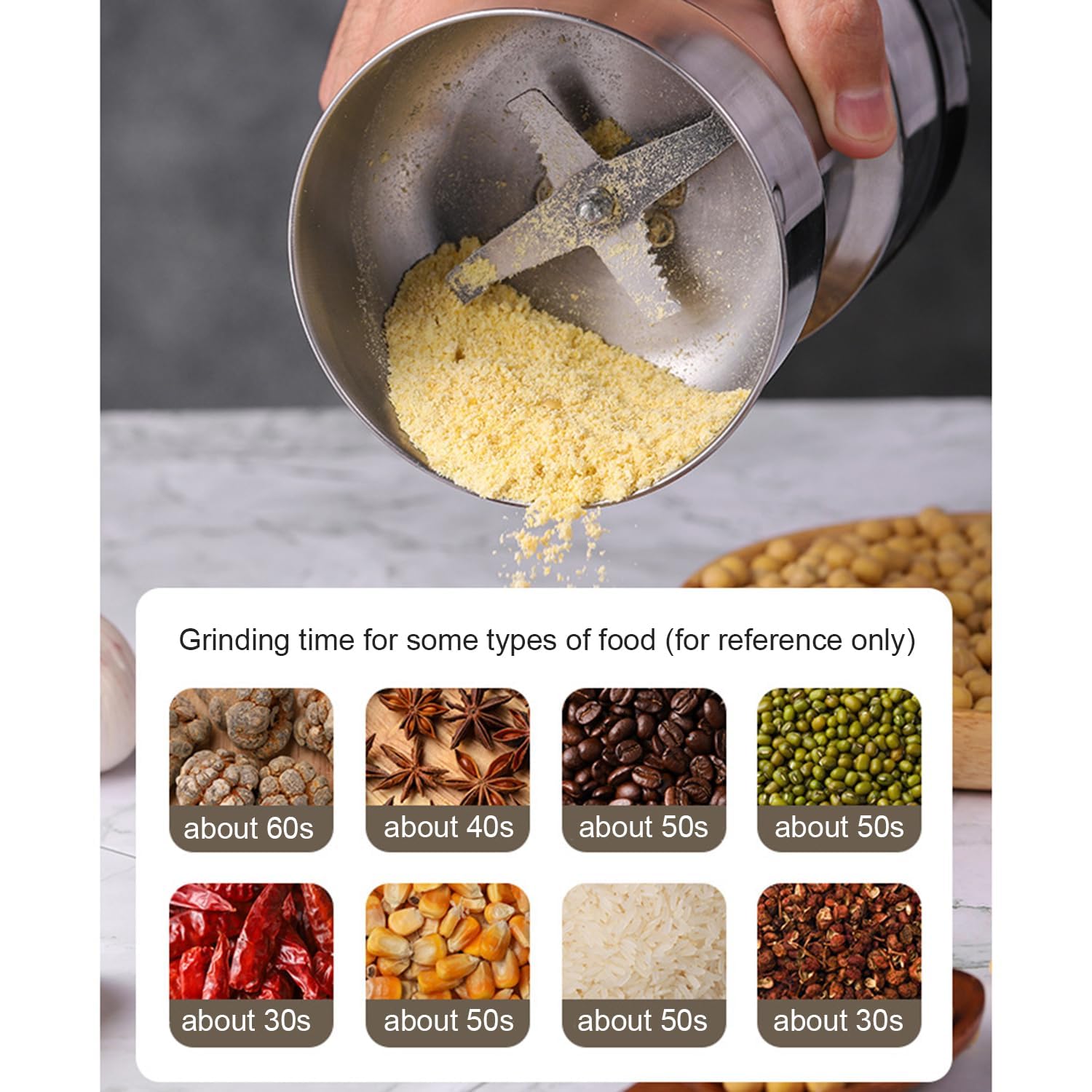 Mini Molino De Granos, Máquina Trituradora Eléctrica De 550 W, con Cuchilla De Acero De Cuatro Hojas, Capacidad De 50 G a 150 G, para Trigo, Maíz, Arroz, Pimienta, Hierbas, Café En Grano