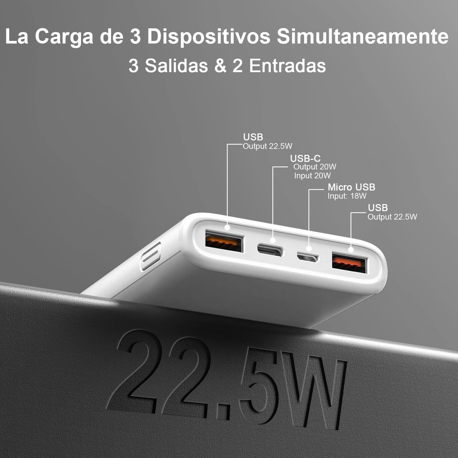 2026 Power Bank Fast Charging,Bateria Externa Carga Rapida 10000mAh 22.5W Cargador Portatil con Entrada y Salida USB C, para iPhone 17/16/15/14 Air Pro MAX Plus Mini, para Samsung Android,Mtta Blanco