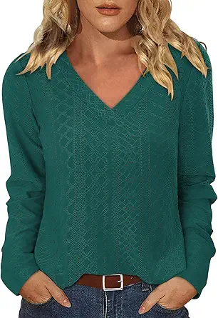 KISSMODA Long Sleeve Fall Shirts For Women V Neck Tunic Tops Embroidered Button Down Knitted Blouses 2025