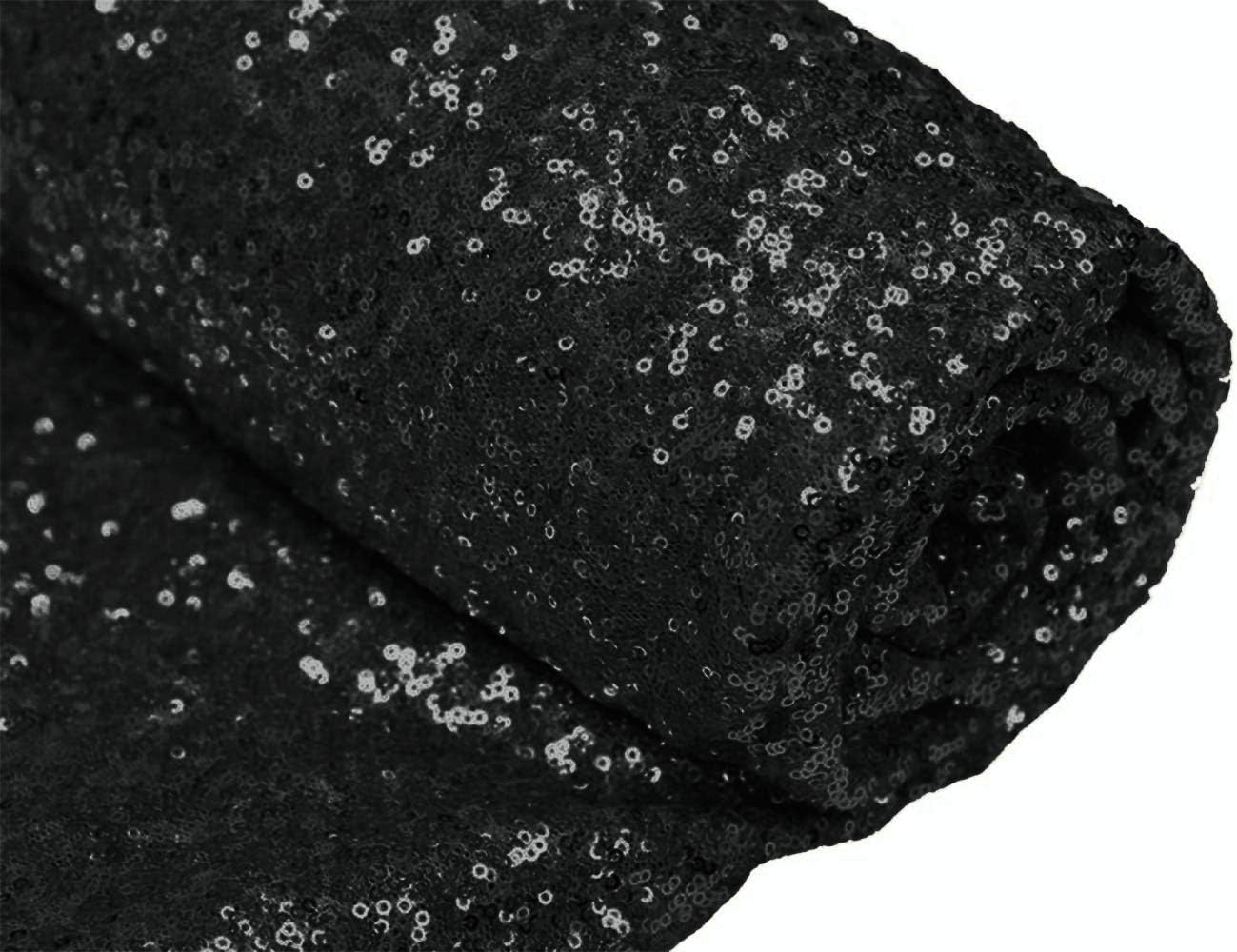 ShiDianYi 3 Feet 1 Yards-Sequin Fabric, by The Yard, Sequin Fabric, Tablecloth, Linen, for Xmas Decor (Black)