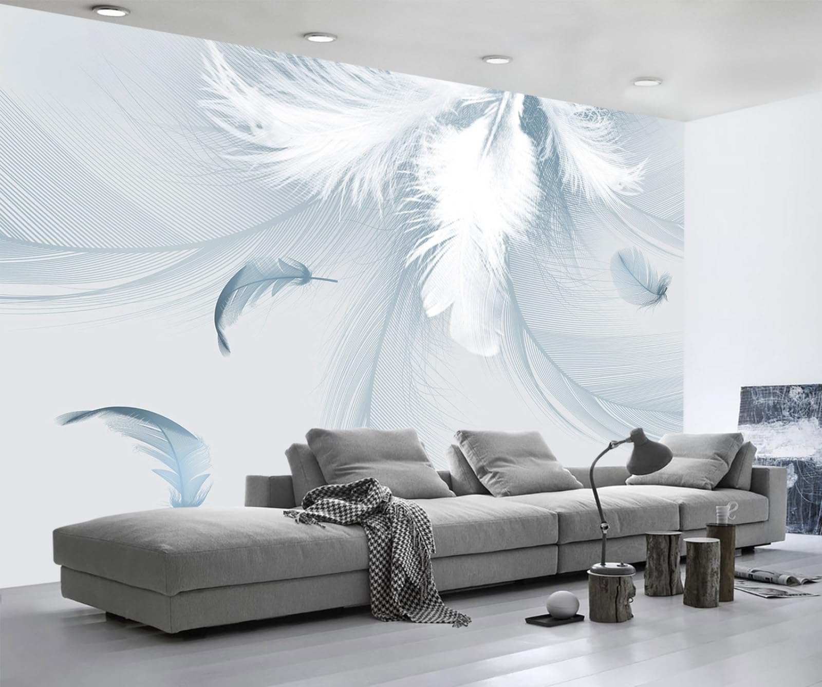 Papier peint intissé plumes minimalistes tapisserie murale 3D salon MW253938