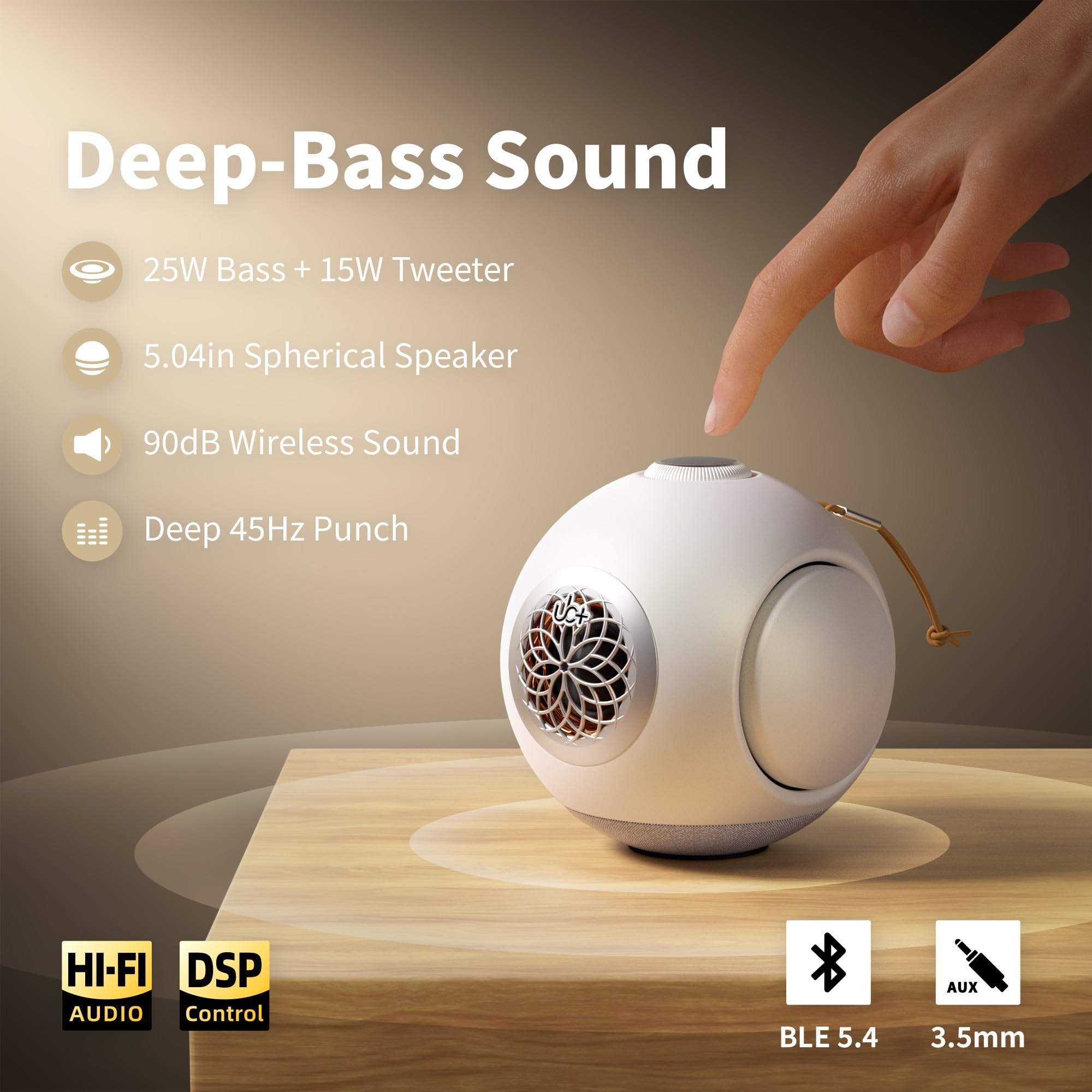 UB+ dBMiNi - Altoparlante Bluetooth portatile con doppio basso, suono stereo Hi-Fi, accoppiamento TWS, Bluetooth 5.4, lunga durata della batteria, per uso all'aperto e in viaggio (bianco perla)