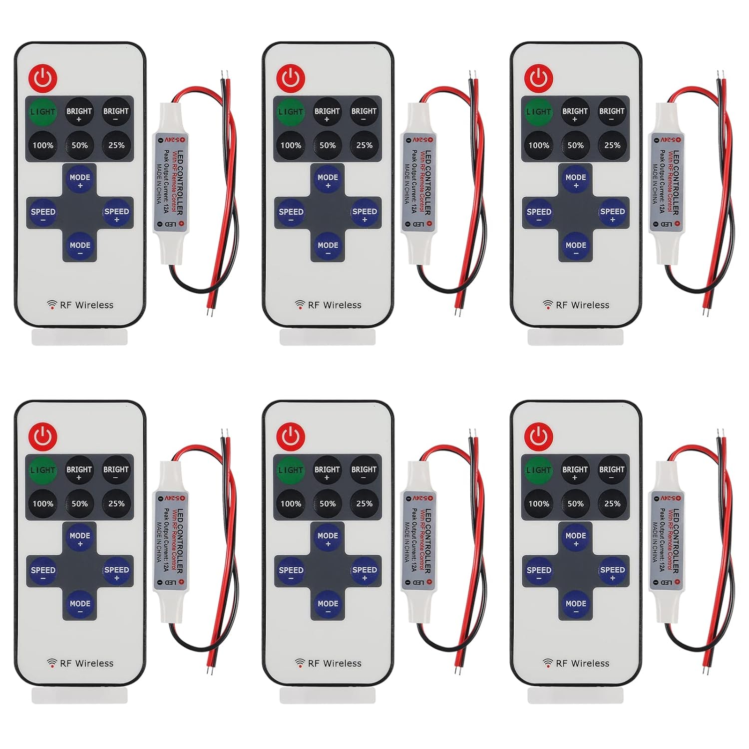 6PCS LED Remote Controller 11-Key RF Mini Wireless Remote Switch with DC 12V Connector for 5050 3528 5630 RGB Single Color LED Strip Lights Wireless Switch Dimmer Control