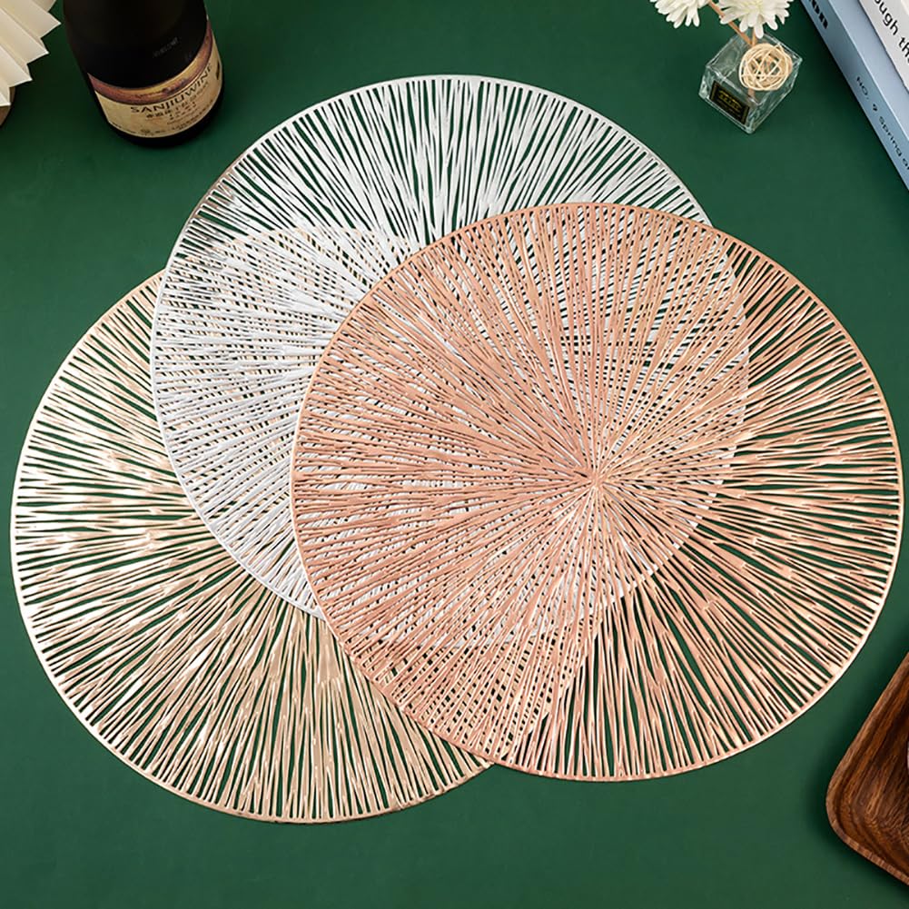 Creative Line Art Round Placemat - 38 Cm / 14,9 Pouces PVC Mat De Table Imperméable, Tapis À Manger Contemporain pour Cuisine, Restaurants,Or Rose,12pcs