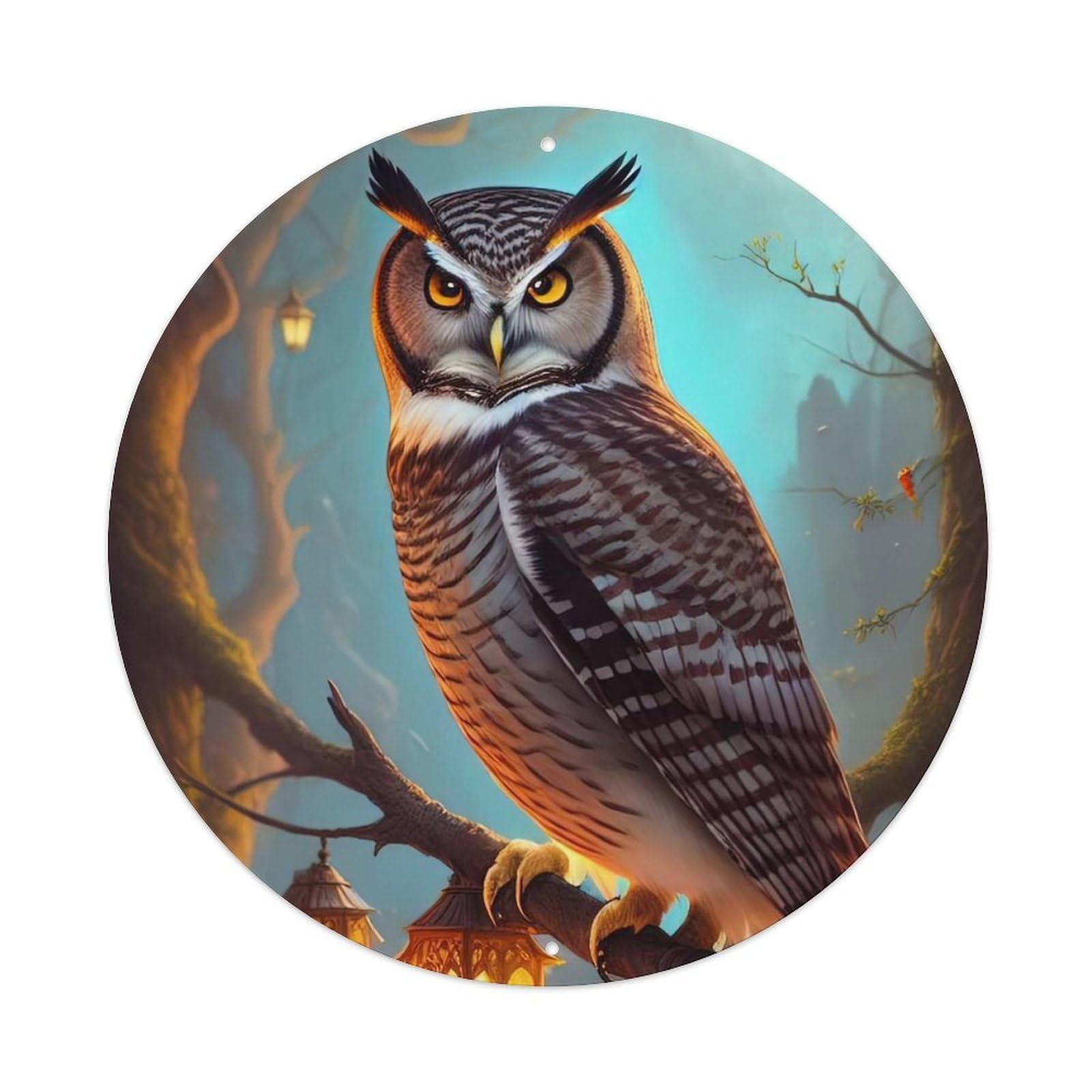Animal Artwork Owl on The Branch Metal Tin Sign
