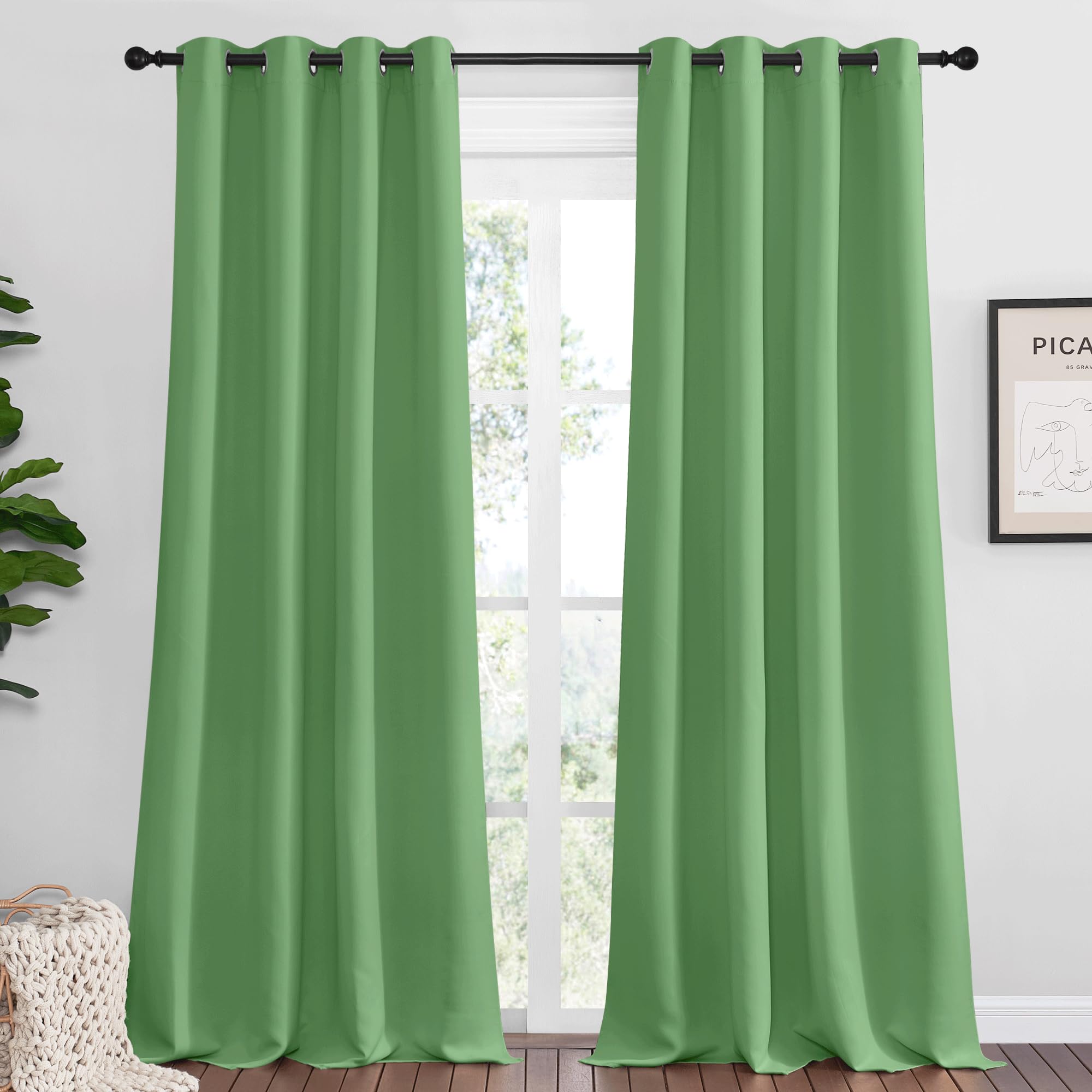 NICETOWN Froest Green Blackout Curtains 90 inches Length for Living Room, 2 Panels, 55" Wide, Thermal Insulated Long Drapes for Large Window - 50% off