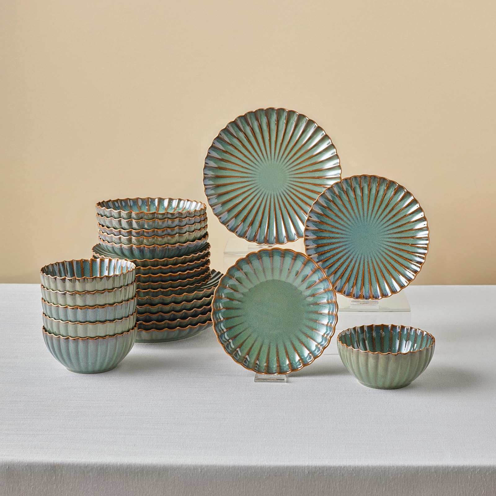 Karaca Earth Collection Cora Reactive Glaze 24-Piece Dinner Set for 6, Multi, Stoneware, Dishwasher Safe, Microwave Safe