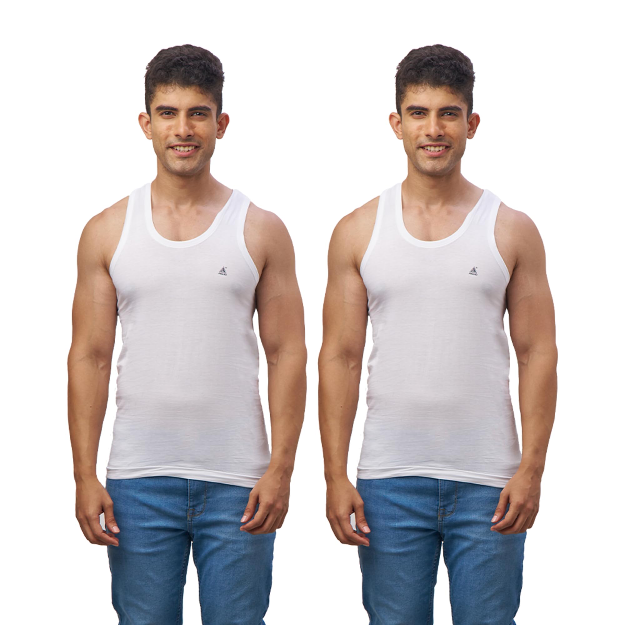 Frusie White Vest – Soft Cotton Round Neck Undershirt, Comfortable Inner Wear | Pack of 2 | 75cm-image-35