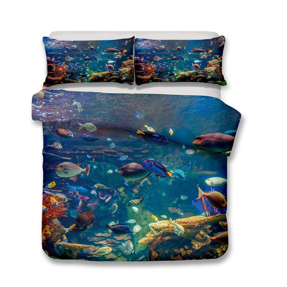 Stillshines zestaw pościeli podwójne łóżko dzieci chłopiec prezent kreskówka koncha konik morski meduza wielokolorowa ocean świat poszewka na kołdrę 200 x 200 cm z zamkiem błyskawicznym przeciw wilgoci, anty-roztoczom, gładka wygodna