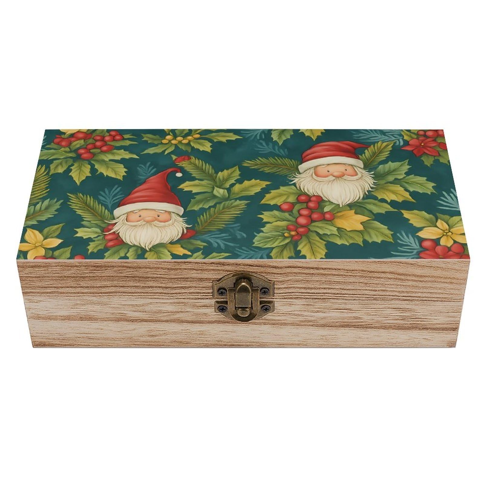 Oudrspo Xmas Christmas Santa Claus & Holly Berry Retro Wooden Storage Box Keepsake Jewelry Decorative Art Storages Box Gift Boxs