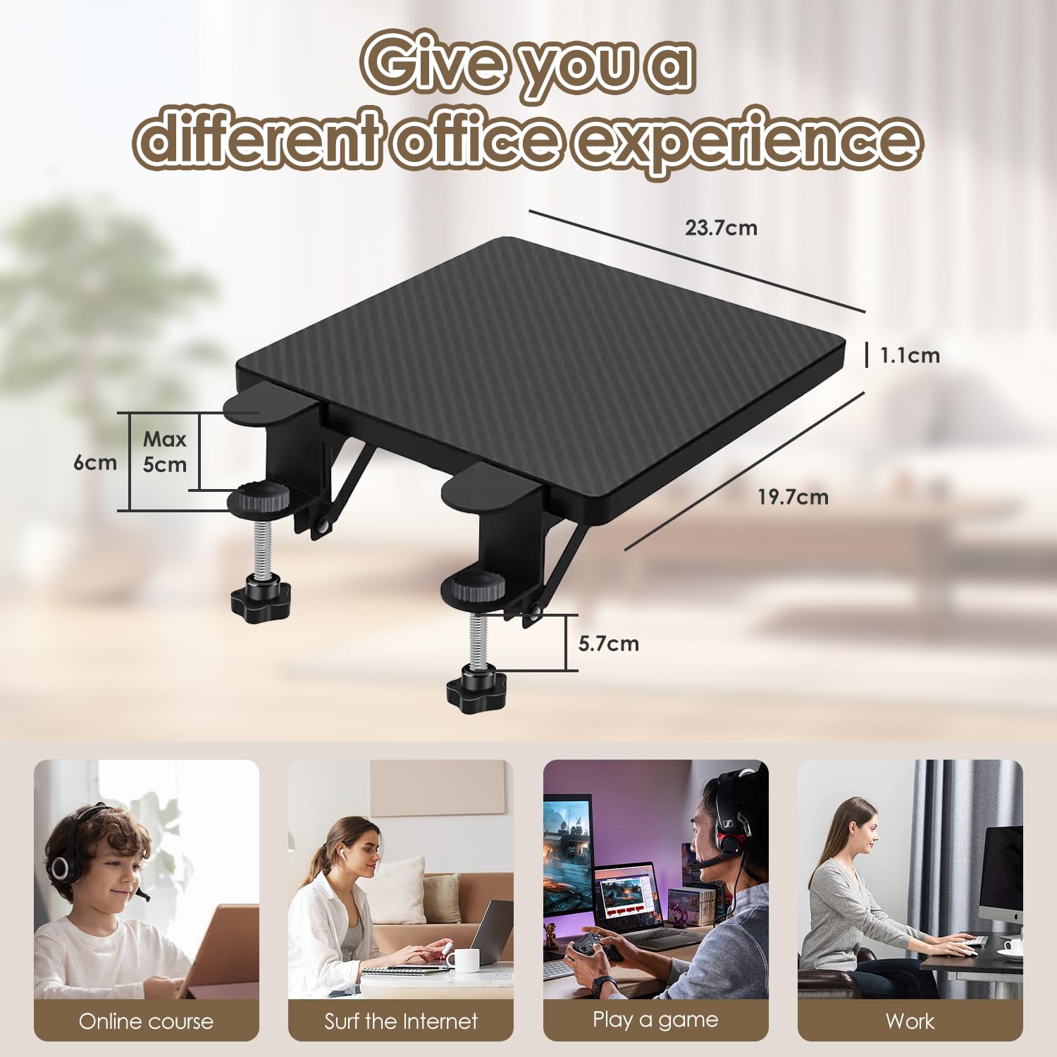 Bracciolo per Scrivania per Computer, Poggiapolsi Ergonomico Rotante a 90°, Adatto per Scrivanie da Ufficio, Robusto Supporto per Braccio per Mouse(20x24cm/7,87x9,44 Pollice)