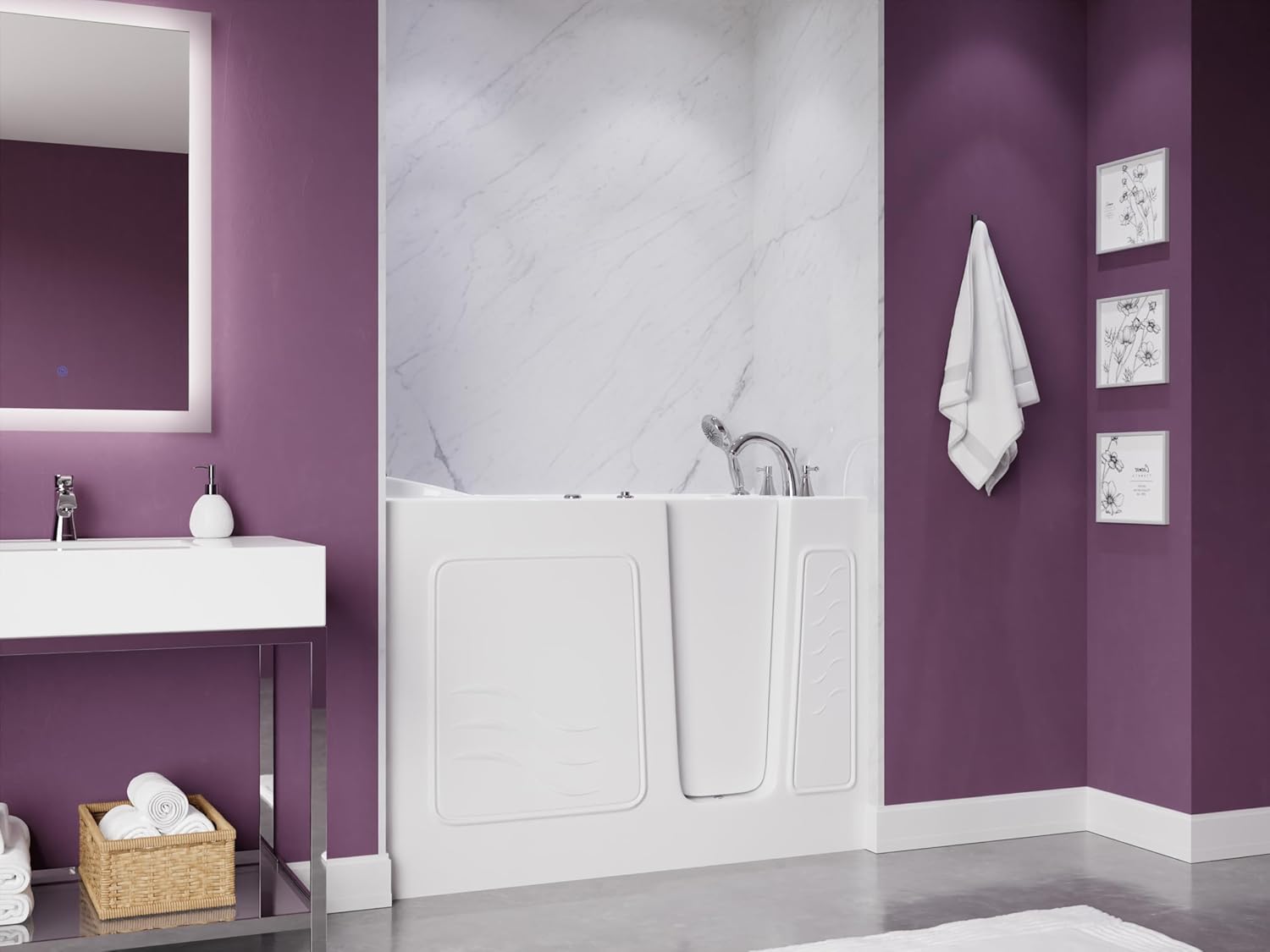 ANZZI Walk-In Tub, 26 x 53 in, Right Drain, 15 Whirlpool Jets, Inline Heater, Quick-Fill & Fast Drain, Handheld Shower, ADA Seat, Ergonomic Headrest, 110 V, White