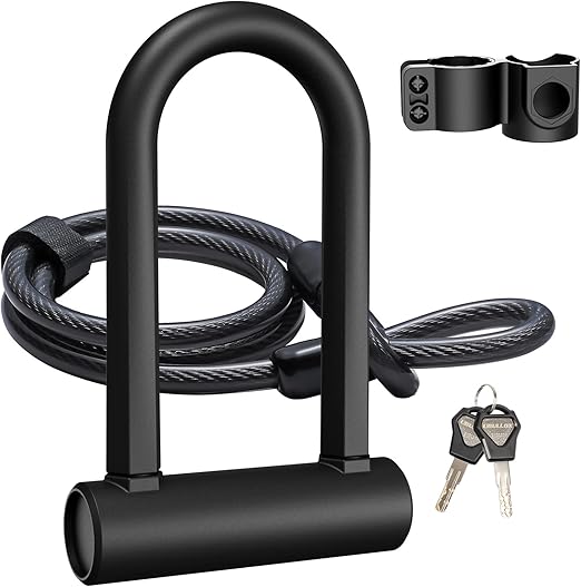UBULLOX Bike U Lock Heavy Duty Bike Lock Bicycle U Lock, 16mm Shackle and 4ft/6ft Length Security Cable with Sturdy Mounting Bracket for Bicycle, Motorcycle and More