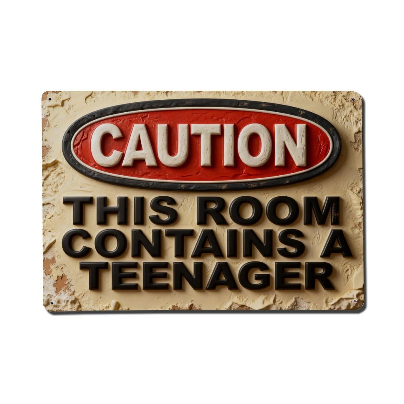 Caution Sign Teenager Warning Humor Metal Tin Sign Plaque