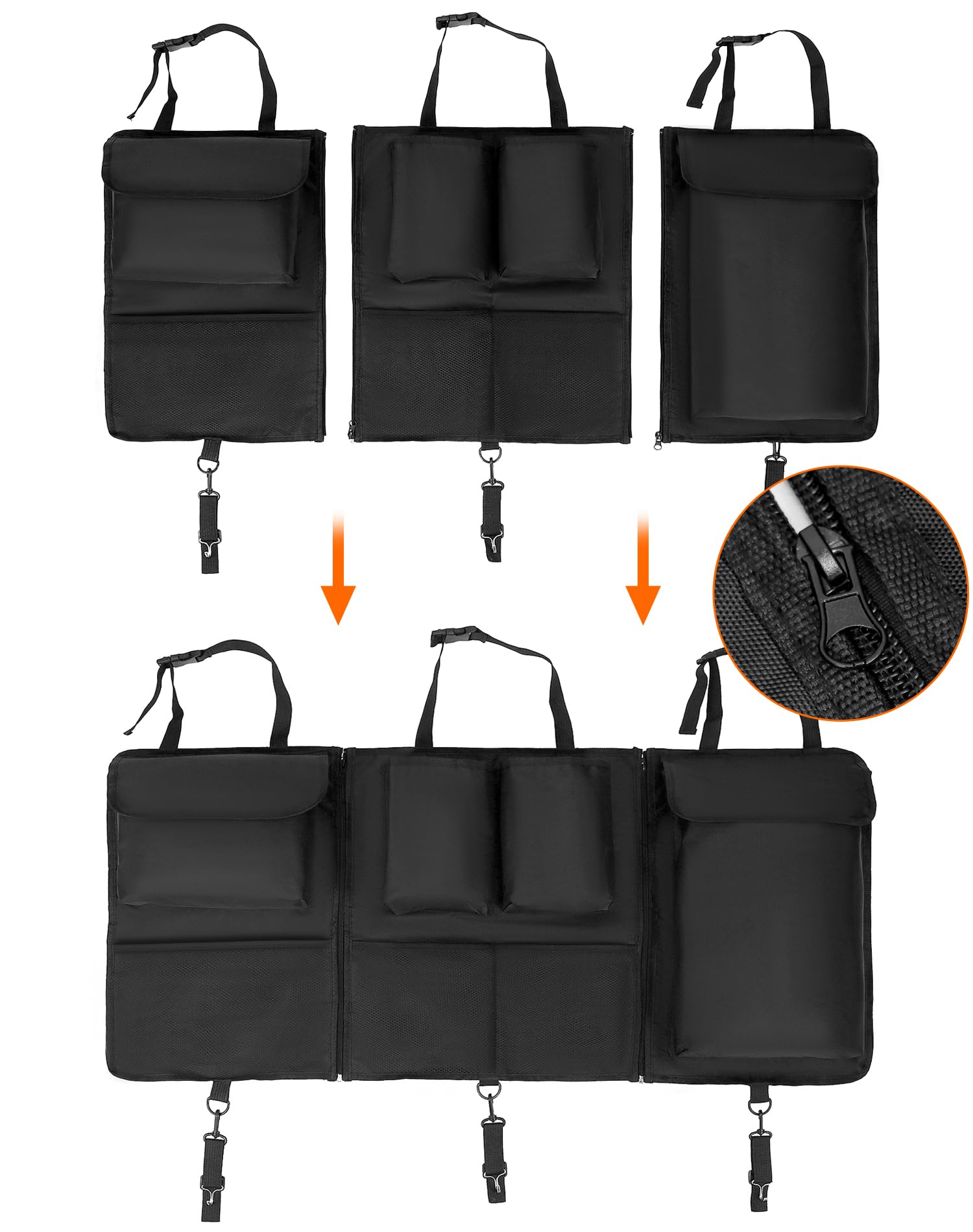 QWORK® 600D Oxford Tkanina 600D Zdejmowany składany składany organizer do bagażnika samochodowego z regulowanymi paskami do SUV-ów, MVP