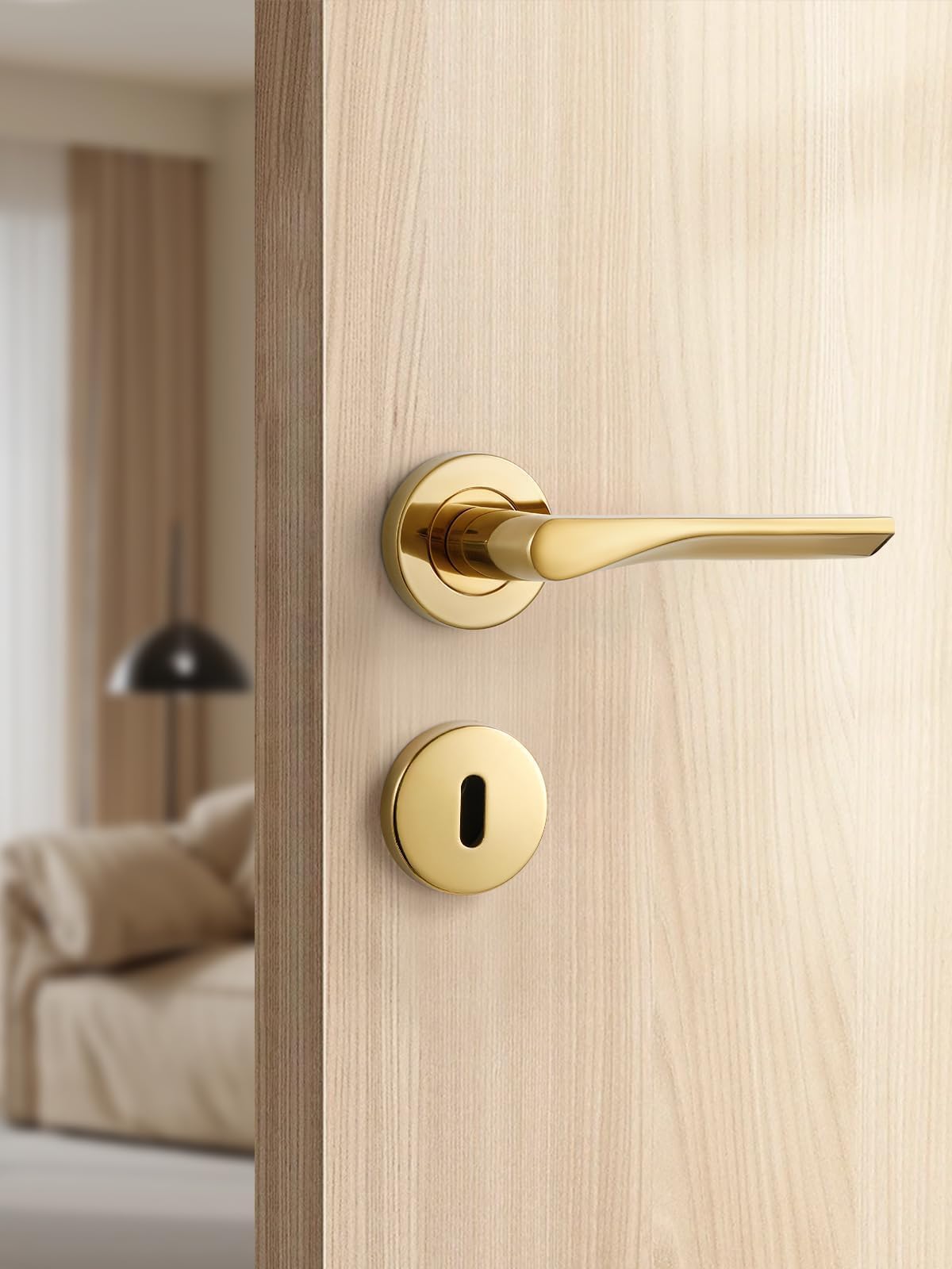 SORWDUERM Gold Door Handle Set Matte Brushed Door Lever for Front Door and Interior Door L Shape Round Rosette,BB - Bettklinke - Image 3