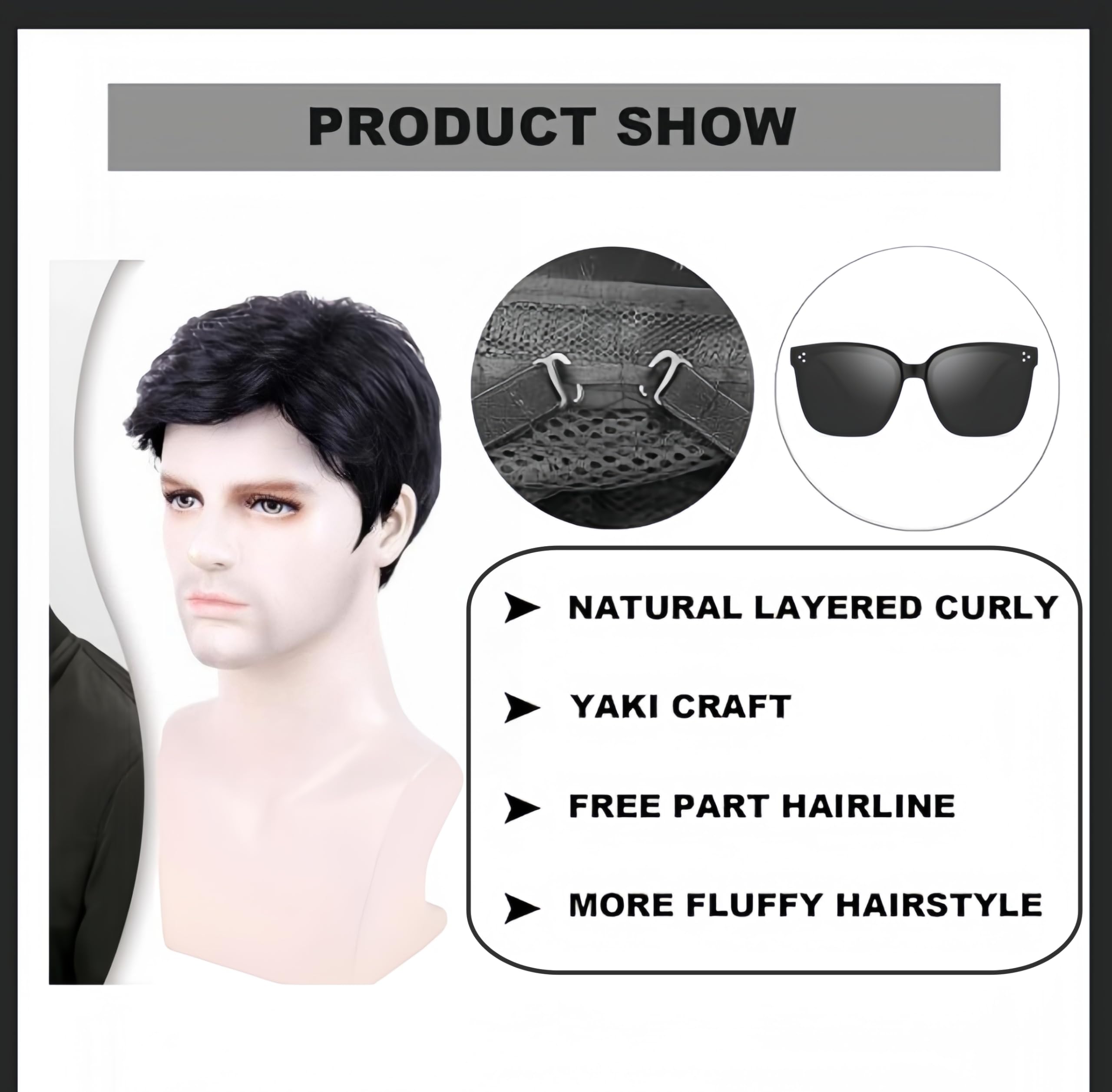 SDXCJY Mens Short Wig Black Short Black Mens Wig Costume for Men 70s 80s Disco Curly Fluffy Cosplay hair,boys Wigs for Daily Use Straight hair Halloween Handsome (black) - Image 4