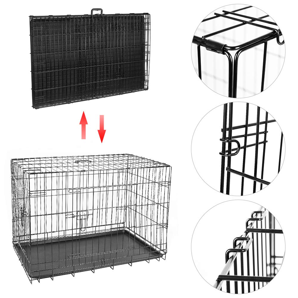 Jaula para perro, jaula de transporte para perros con 2 puertas, jaula de perro interior con asas y bandeja negra, doble puerta extraíble, fácil limpieza (106 x 76 x 71 cm)