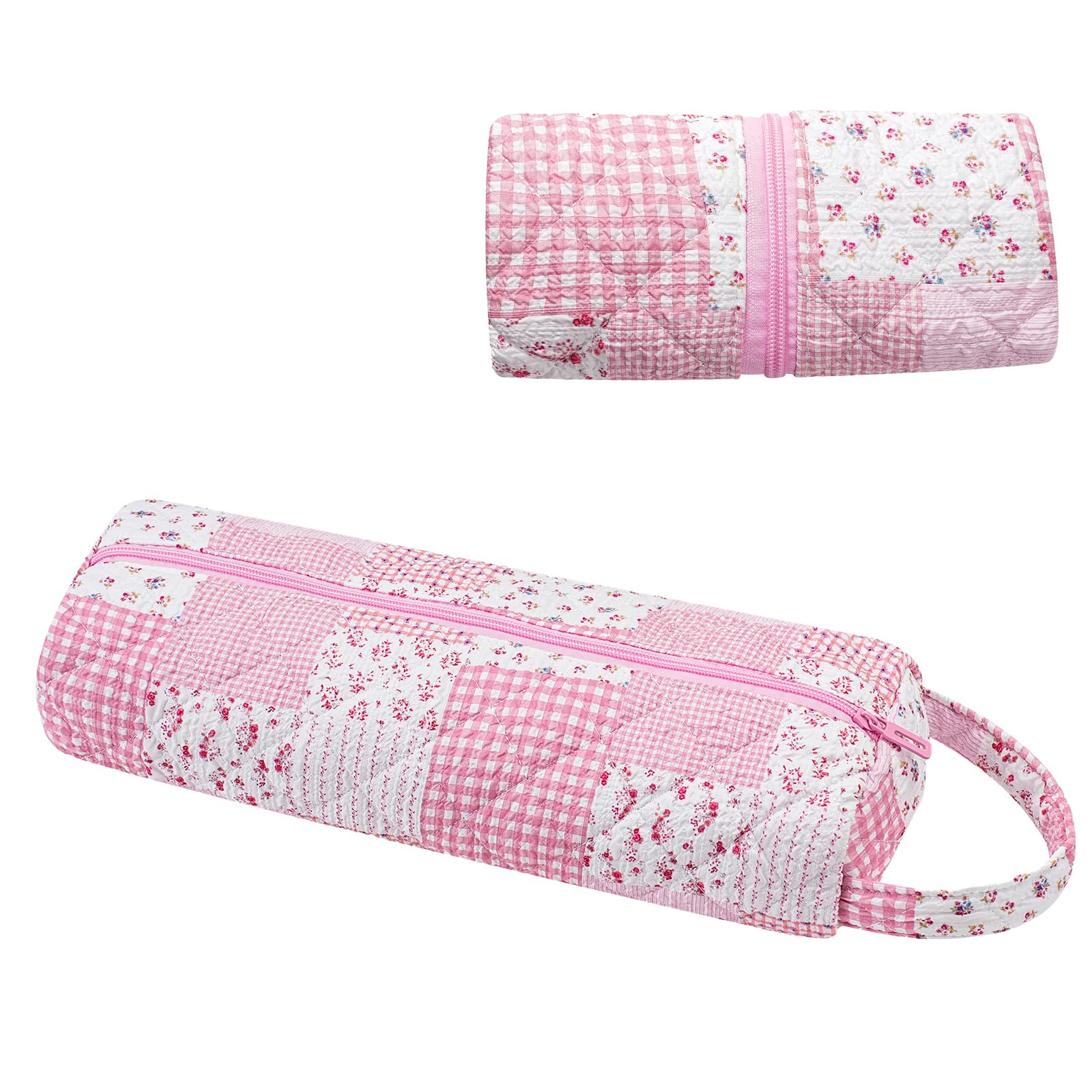 RSRSLEII Quilted Hair Tools Travel Bag, Portable&amp;Foldable, Pink Checks