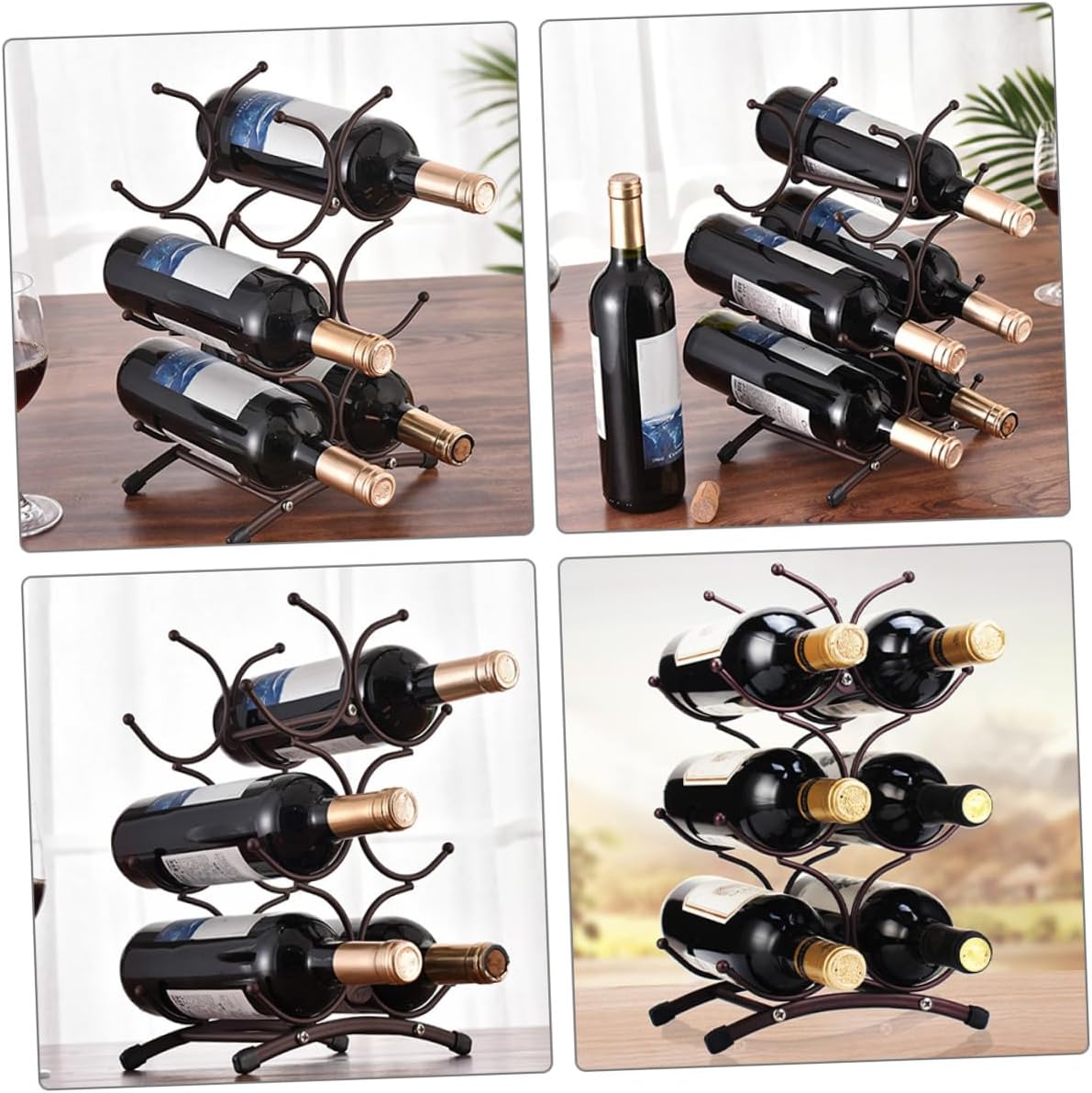 Cabilock Detachable Iron Wine Bottle Rack 6-Bottle Countertop Wine Holder Vintage Style Copper Finish for Home Dining Room and Display