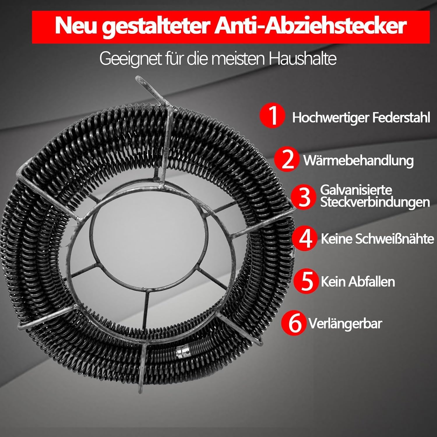 500W Elektrische Rohrreinigungsmaschine – Rohrreiniger mit 20m Spiralschlauch für Ø20-300mm Rohre, Effizient für Abflüsse in Bad und Küche, Design für Zuhause