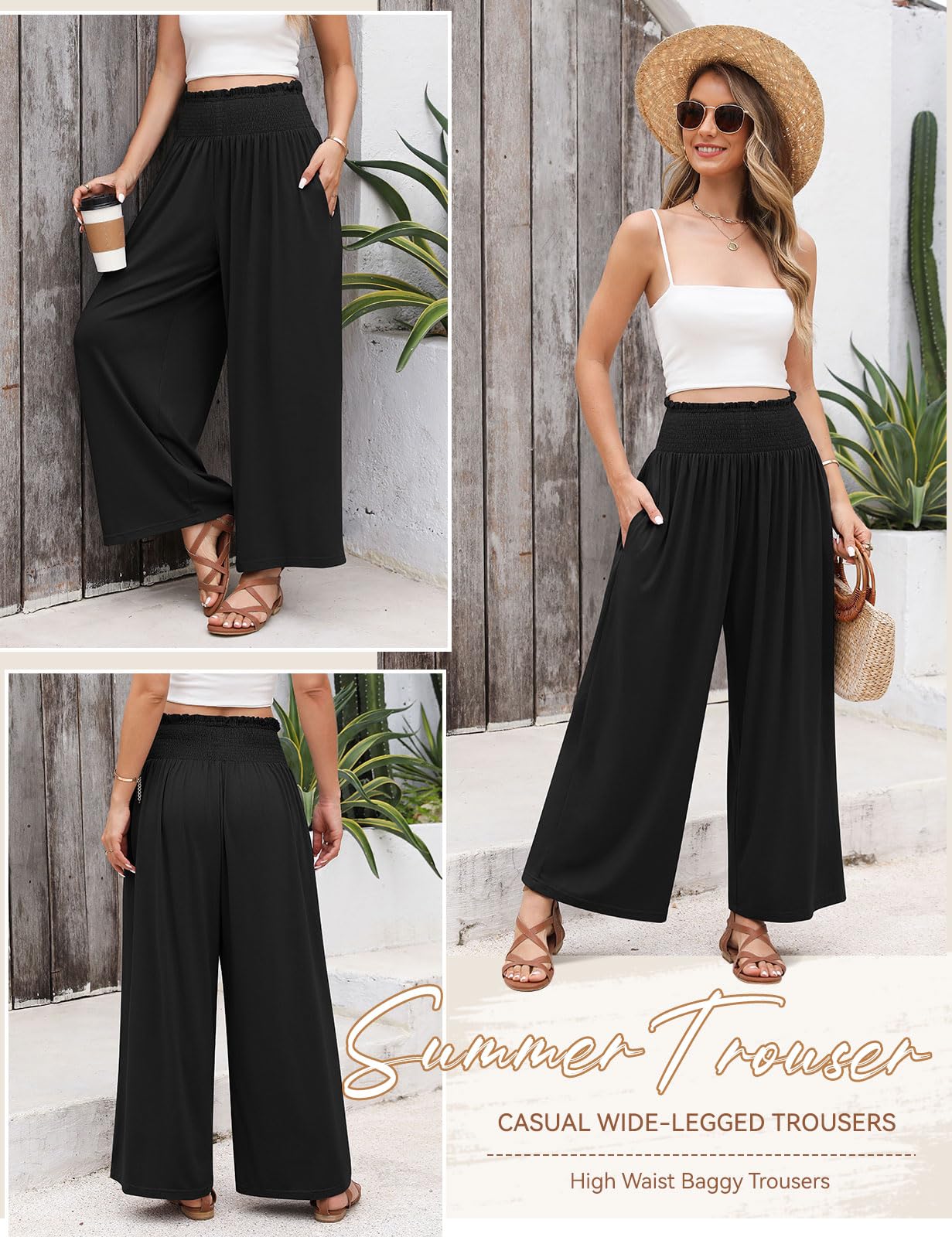 Voqeen Pantaloni Donna Estivi Pantaloni Gamba Larga Casual A Vita Alta per Donna Pantaloni Palazzo Larghi con Tasche Pantalone Donna Estivo Leggeri