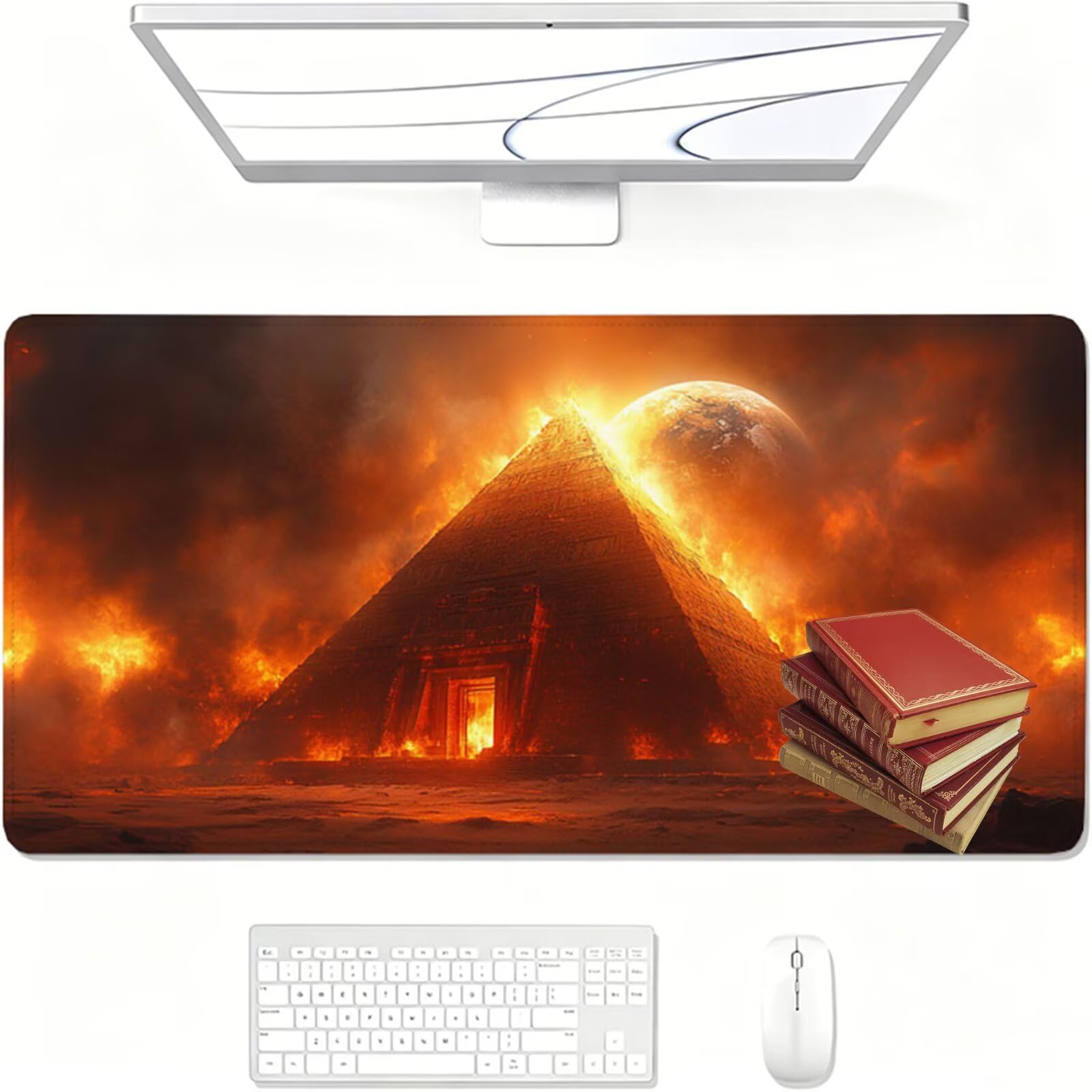 Tapis de Souris Gaming XXL,1000x500x3mm Tapis de Souris Orange,Grand Tapis de Bureau sous Main avec Surface Spéciale Améliore Vitesse et Précision,Imperméable Mouse Pad Pyramide pour Bureau XF-439