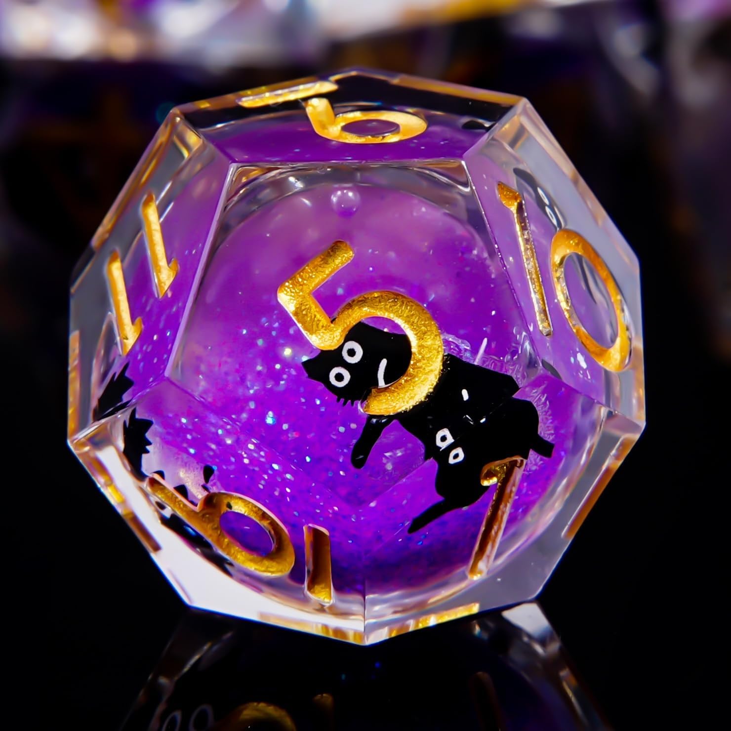 Cat Liquid Core DND Dice Set - 7 Pcs Sharp Edge Resin Polyhedralsuitable for Dungeons and Dragons Roleplaying Games (Purple