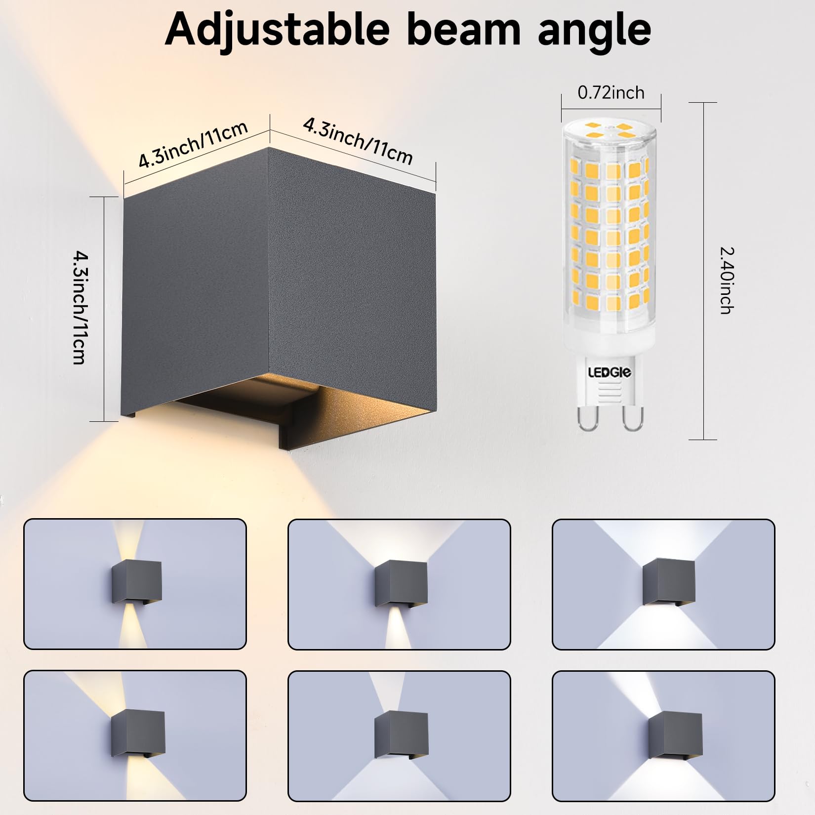 LED Wandleuchte Aussen/Innen, 4 Stücke Wandlampe Aussen mit Austauschbarer G9 Wasserdicht IP65 Außenleuchte,3000K Aluminium Außenlampe Einstellbar Abstrahlwinkel,Up Down Wandbeleuchtung Anthrazit