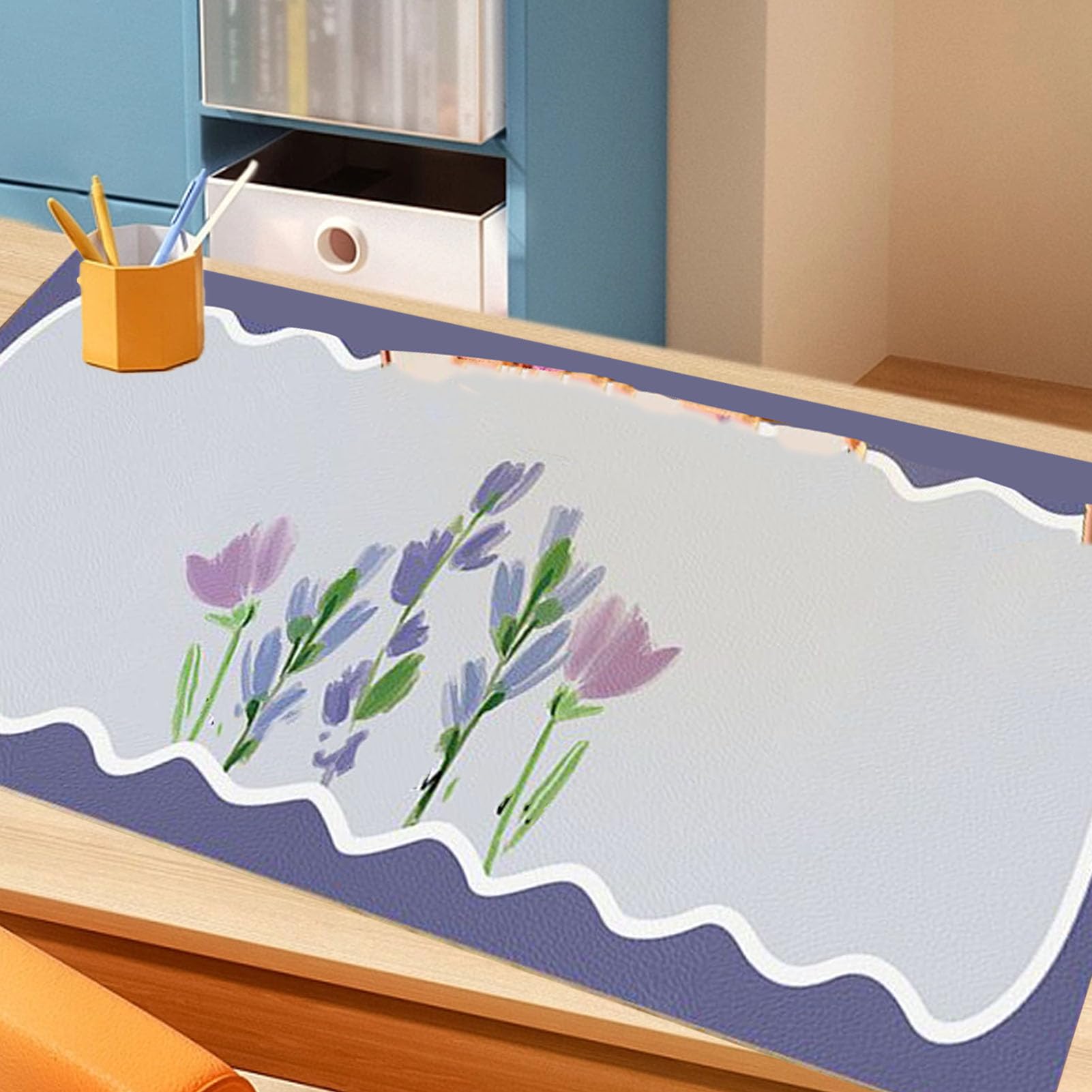 Sottomano da Scrivania, Sottomano da Scrivania Bellissimo Motivo Floreale Impermeabile in PVC per Ufficio (fiore viola 40x120 cm/15,7x47,2 pollici)