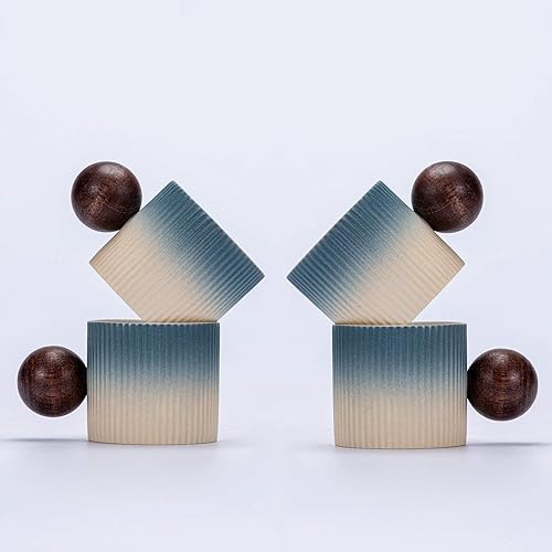 Miniatura 12 de Mini tazas de cerámica para café expreso, tazas Demitasse con mango redondo de madera, rayas verticales, tazas de té (negro/blanco, 2 unidades)