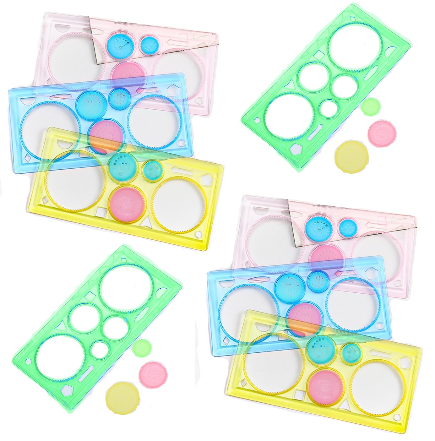 Amzuia 8 Pcs Magic Variety Flower Ruler,Transparent Colorful Plastic Washable Drawing Painting Graphics Stencils Scale Template Sets for Kid Craft, School Project