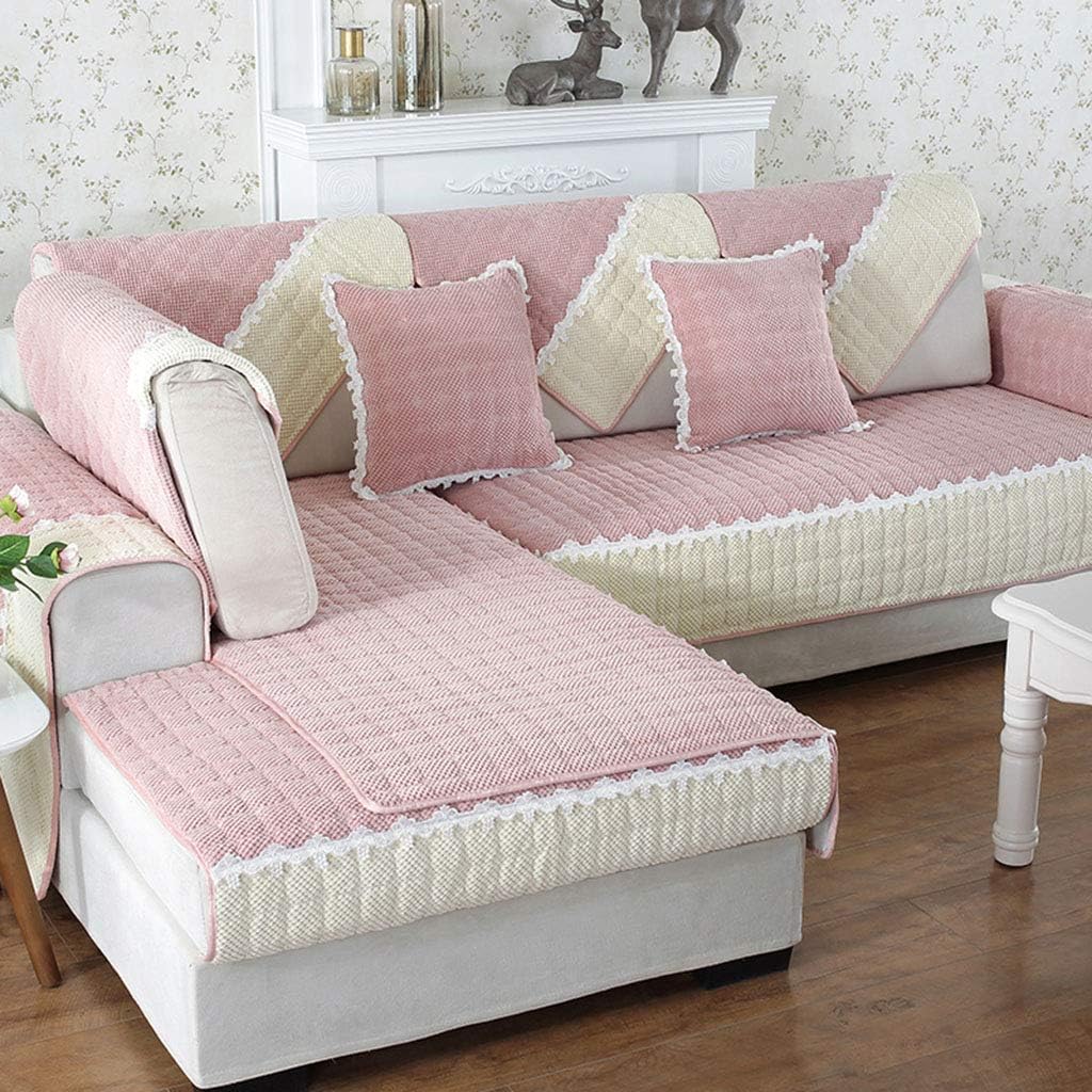 HC&WT Non-Slip Thicken Sofa Cover for Living Room, 1 Piece Plush Slipcover with Lace Quilted Furniture Sofa Protector Four Seasons Universal Couch Cover (B,90x240cm(35x94inch))