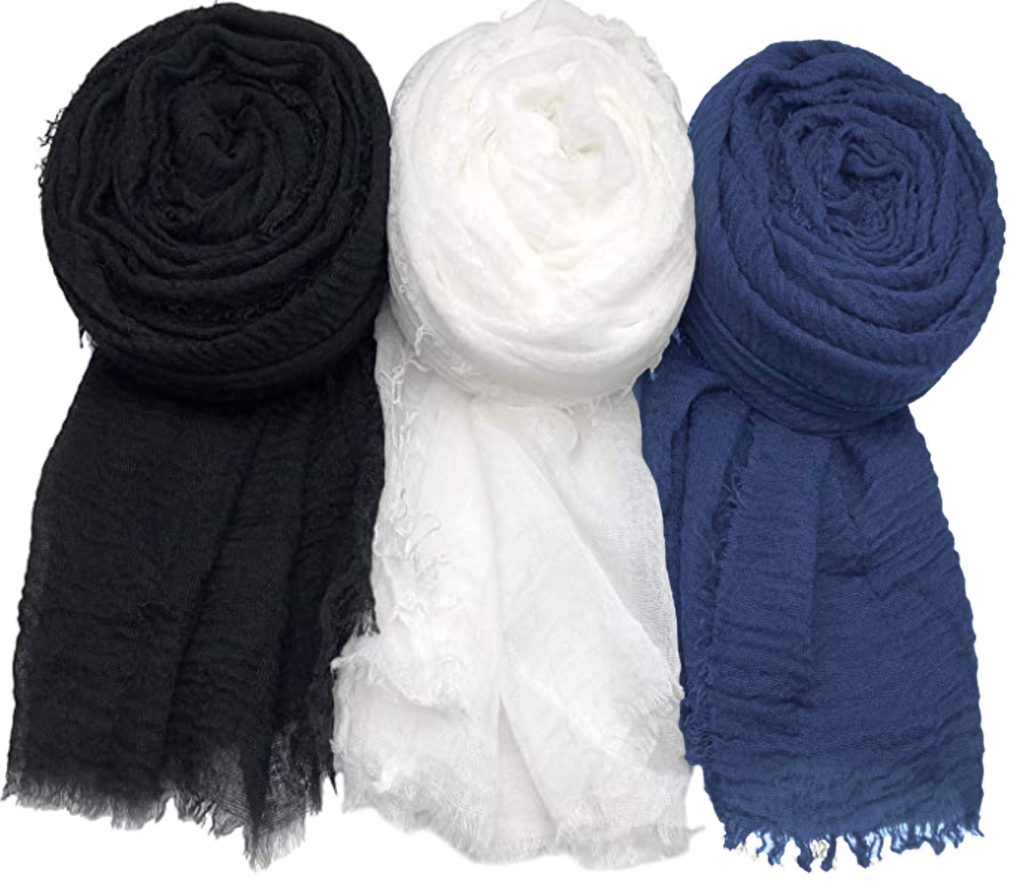 Pack of 3 Scarf Shawl for All Season Wrap Head Scarves (Pack of Black, Navy Blue & White, 3)