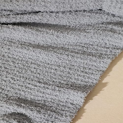 Miniatura 4 de Manta de punto súper suave, cálida y acogedora, con patrón de cuadros de gofre, ligera y esponjosa, para sofá, cama, silla, sofá, gris, 50 x 60