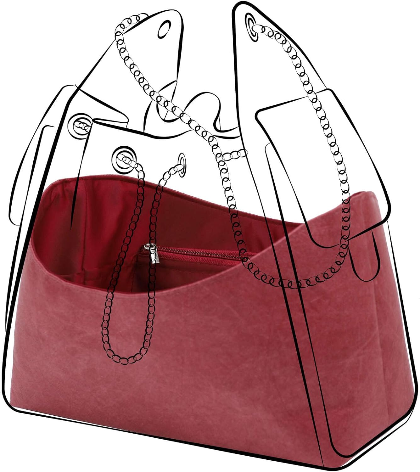 DGAZ Lightweight Purse Organizer Insert for Chanel 25 Handbags,silk and DupontPaper handbag inner for Luxury Bag(Small,Wine)