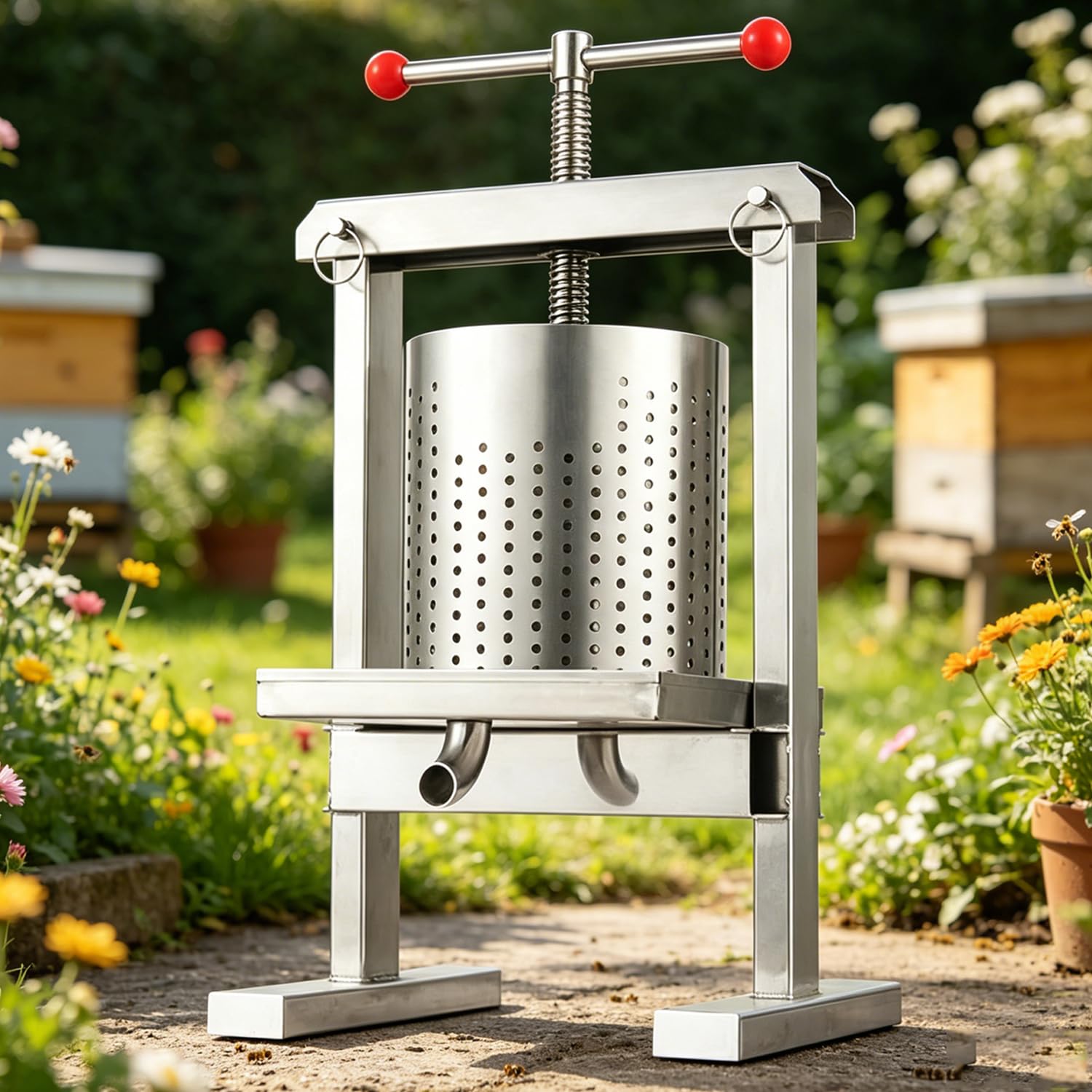HiJiuAn Stainless Steel Honey Press Extractor, 4l Manual Honeycomb Press, Outlet Diameter 20mm, Quick Release Design, Vertical Bees Wax Machine, For Wine Honey And Juice Making & Oil Extraction