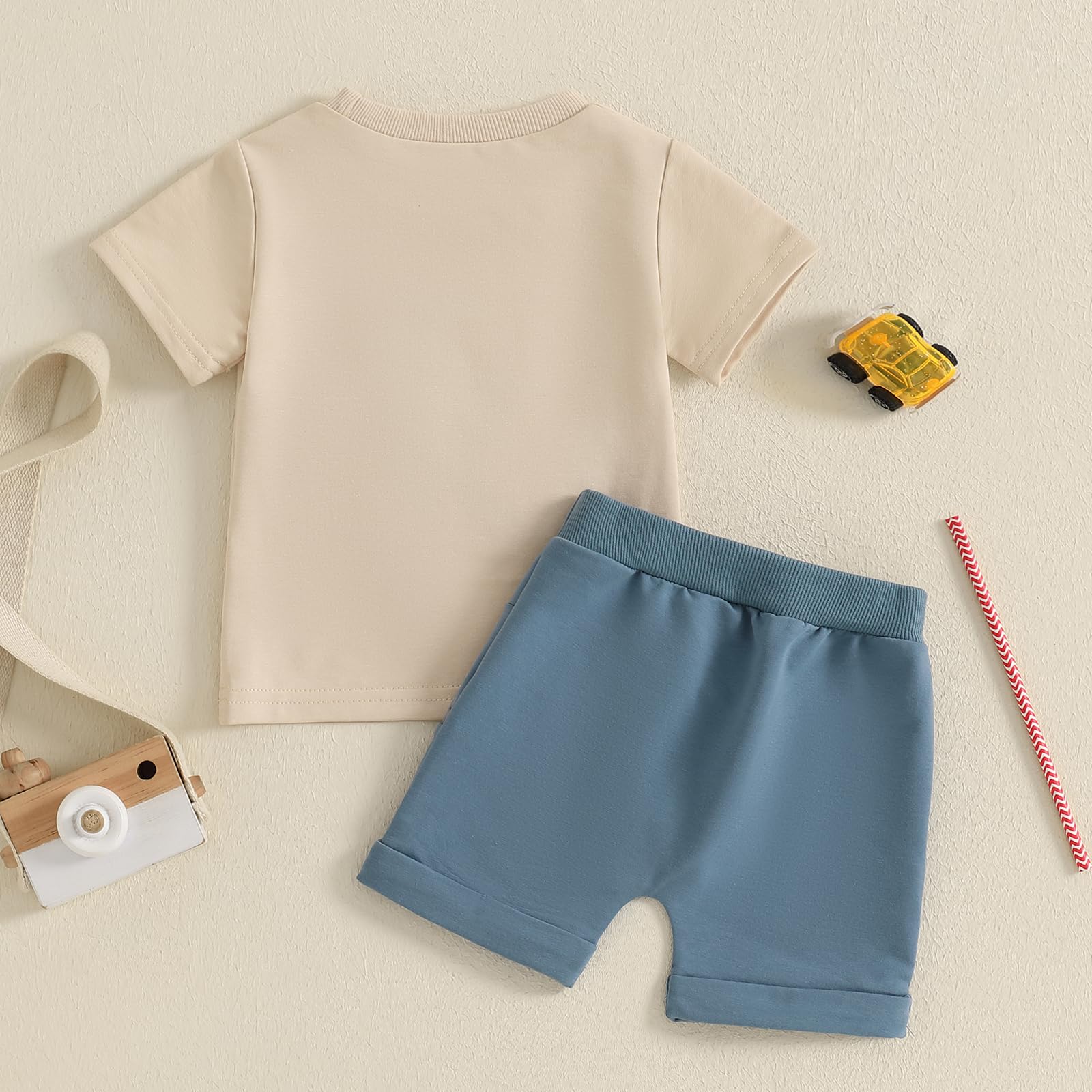 Baby Jungen Sommer Outfit Kurzarm Rundhalsausschnitt Auto/Brief/Fahrzeug Stickerei T-Shirt+Elastische Taille Kurze Hose Baby Jungen Sommer Bekleidungsset Weiche Babyset