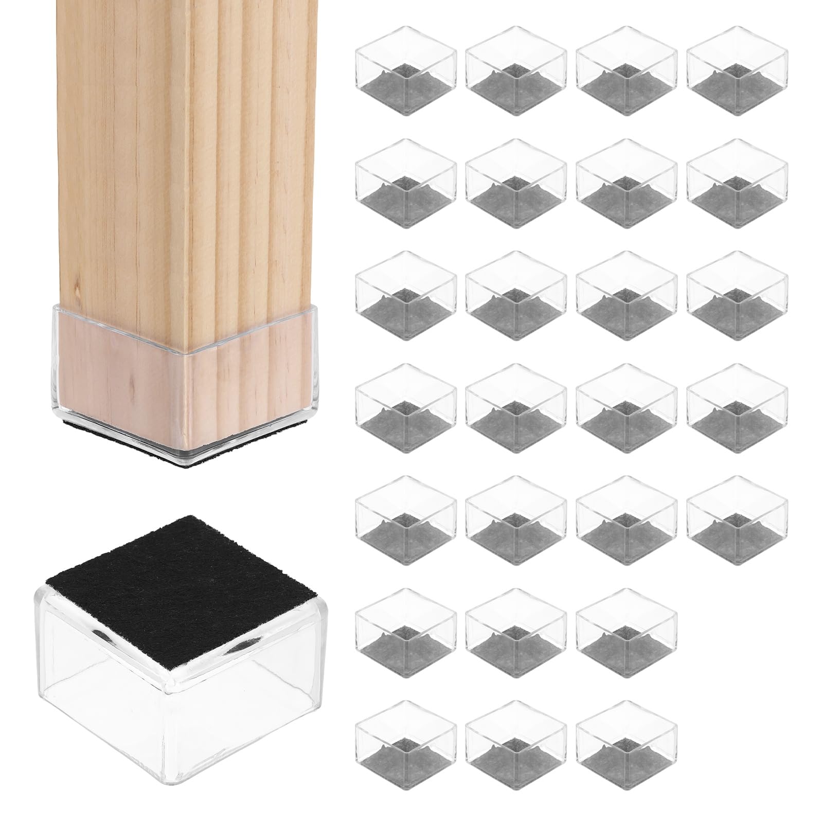 PATIKIL 28 protectores cuadrados para patas de silla, PVC de 1.97 pulgadas y fieltro, tapas para patas de sillas de muebles para suelos de madera dura, elásticas, reducen los arañazos, cubiertas de
