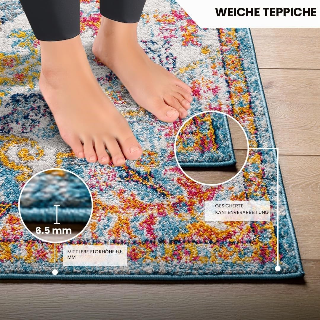 Livabliss Lou Asmara Vintage Teppich 160x220 cm – Rot, Orange, Türkis