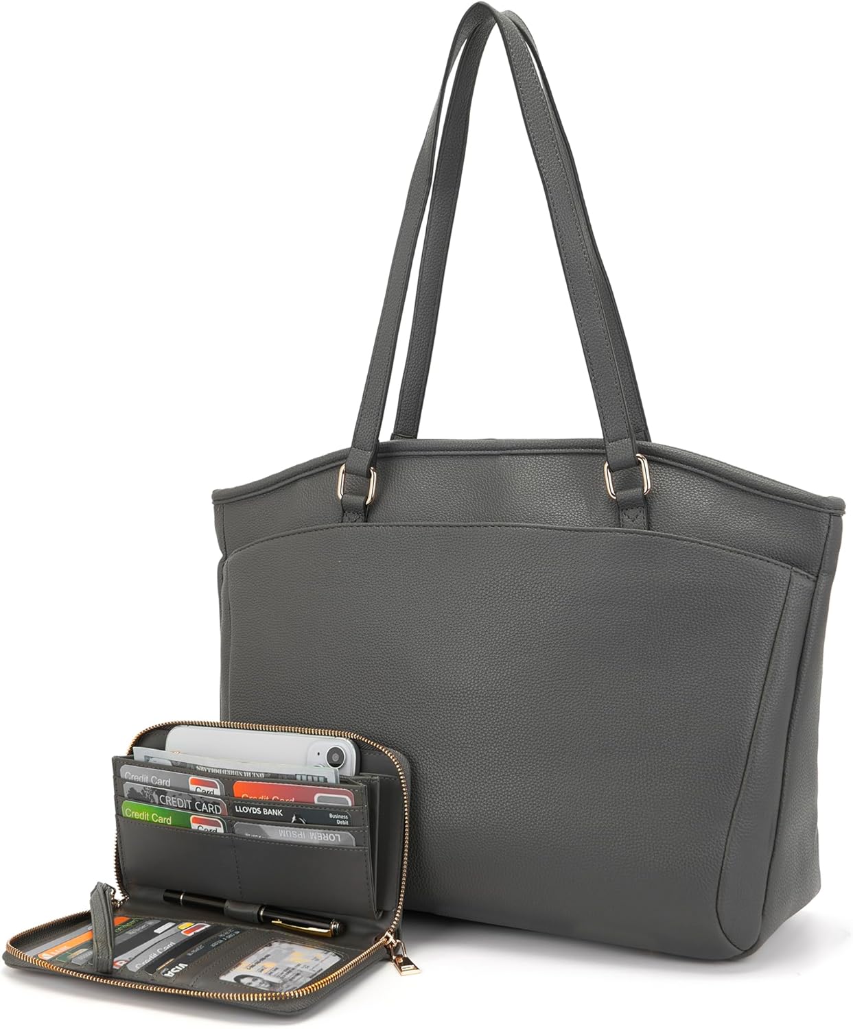 YZAOLL 15.6 Inch Laptop Tote Bag for Women,Lightweight Water-resistant Vegan Leather with Padded Sleeve Multi-Pocket Work Bag