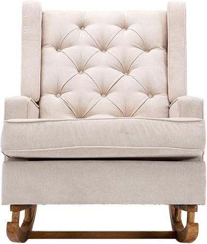 Miniatura 1 de Mecedora con brazos, silla de terciopelo de ocio para interiores, cómoda silla de respaldo alto con base de madera maciza, bolsillo lateral para