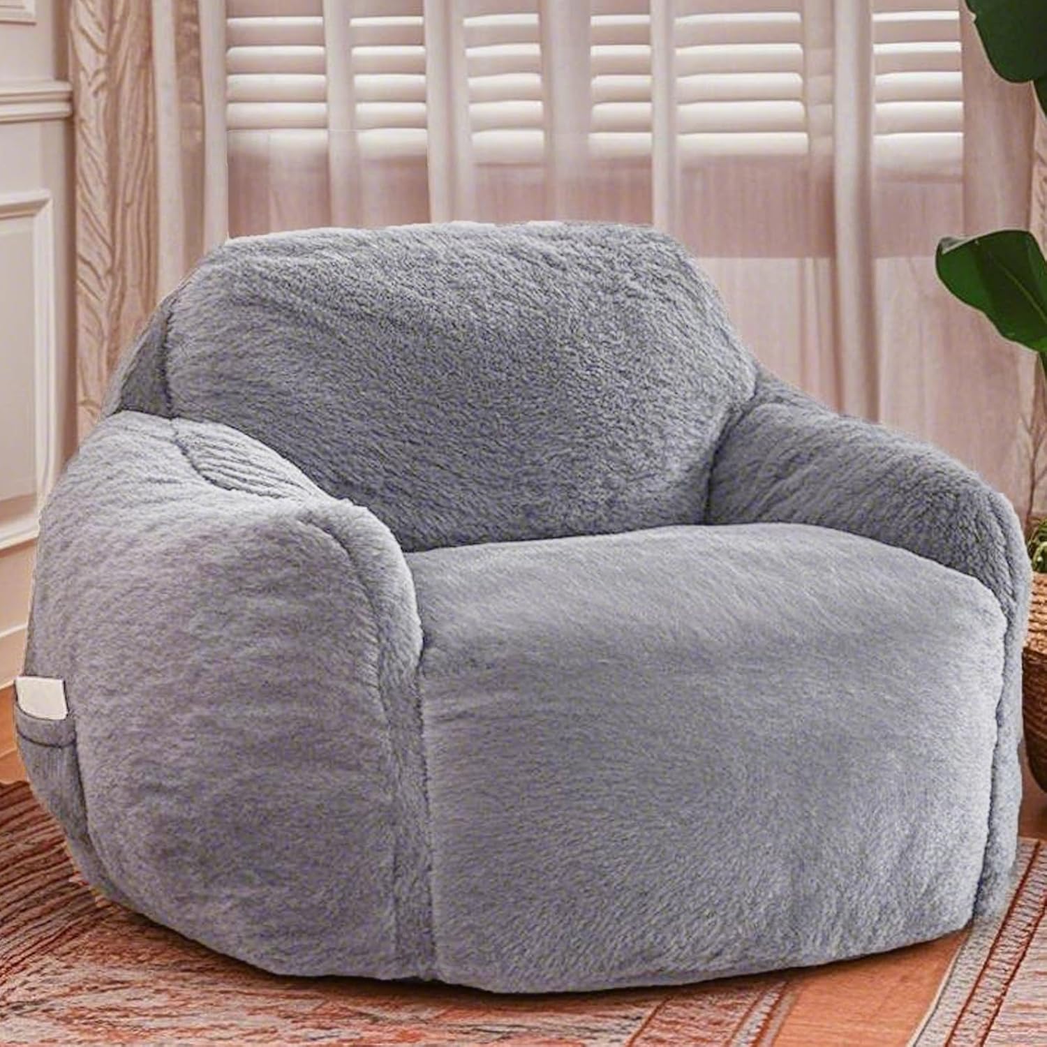 Giant Bean Bag Chair, Bean Bag Sofa with Armrests, Bean Bag Chairs for Adults Stuffed Memory Foam | Storage | Non-Slip, Removable Bean Bag Couch Comfy Chair for Bedroom, Livingroom