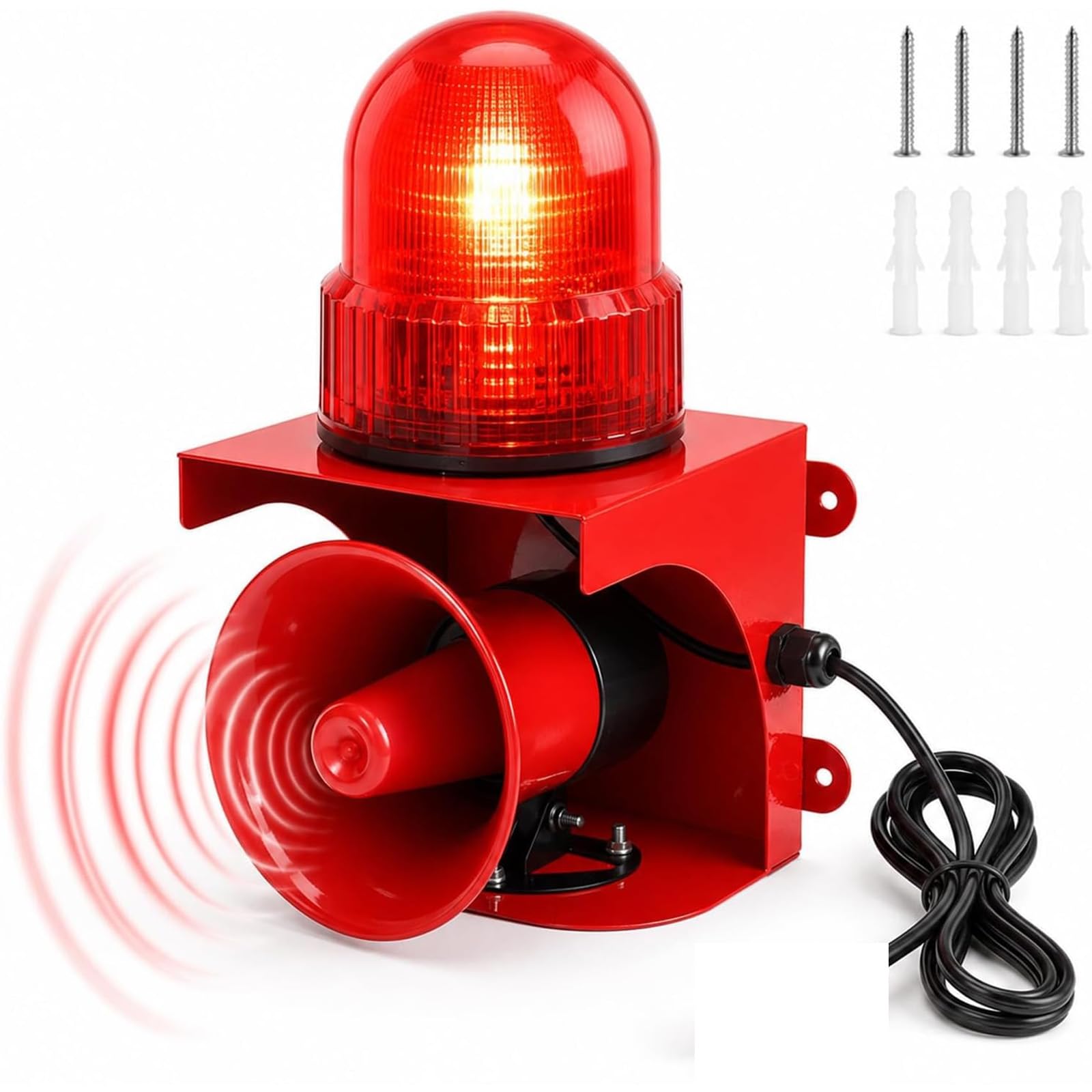 Sirena Dallarme Industriale con Luce Stroboscopica, Sirena Dallarme per Esterni con Faro LED Rosso, Clacson di Avvertimento Impermeabile E Potente per Fabbrica, Magazzino, Ufficio, Emergenza