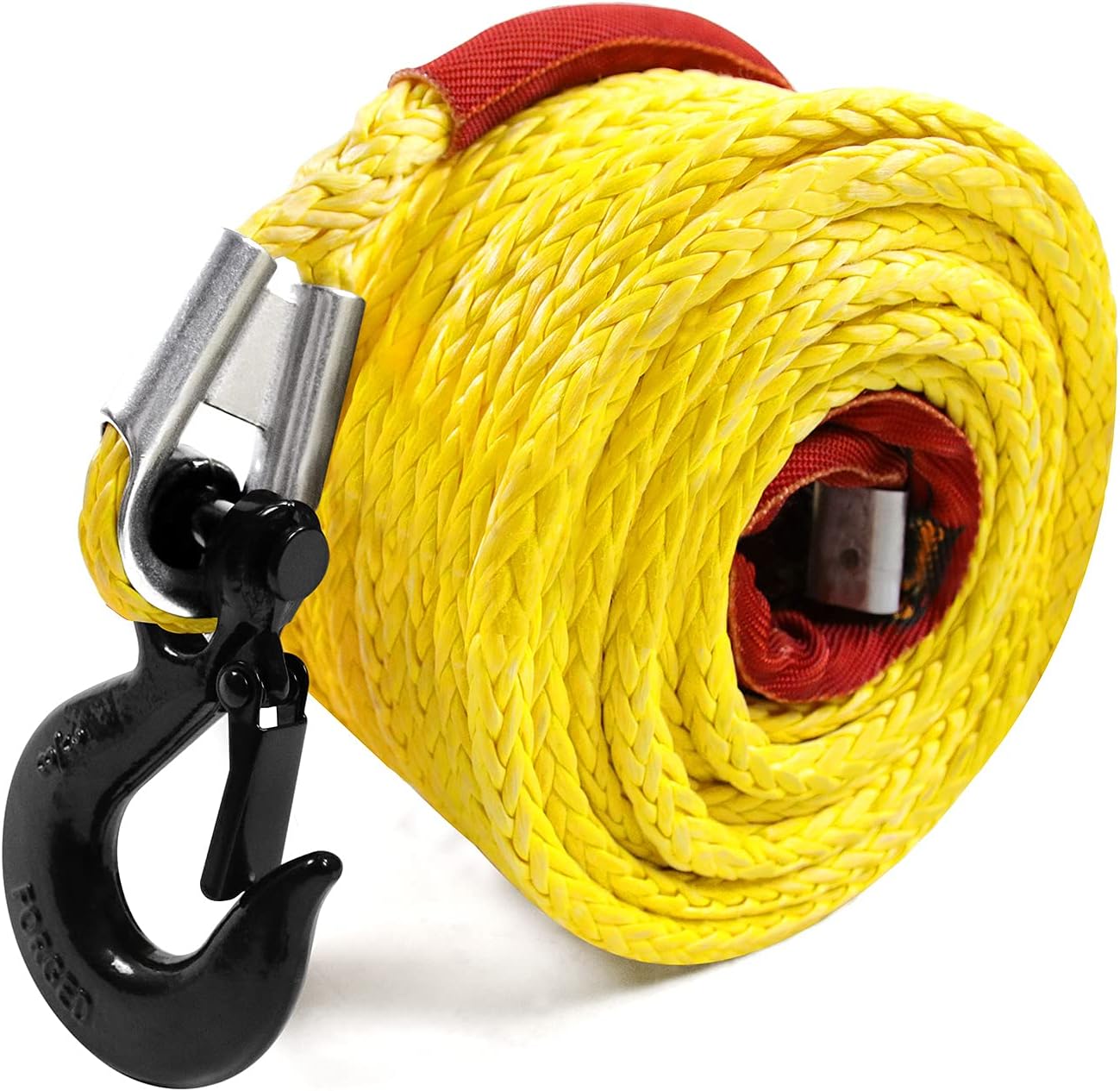 synthetic winch rope 1/2" x 92'-25000 lbs winch line with protective sleeve,forged winch hook,safety pull strap go for 4wd road vehicle truck suv atv utv?yellow?…