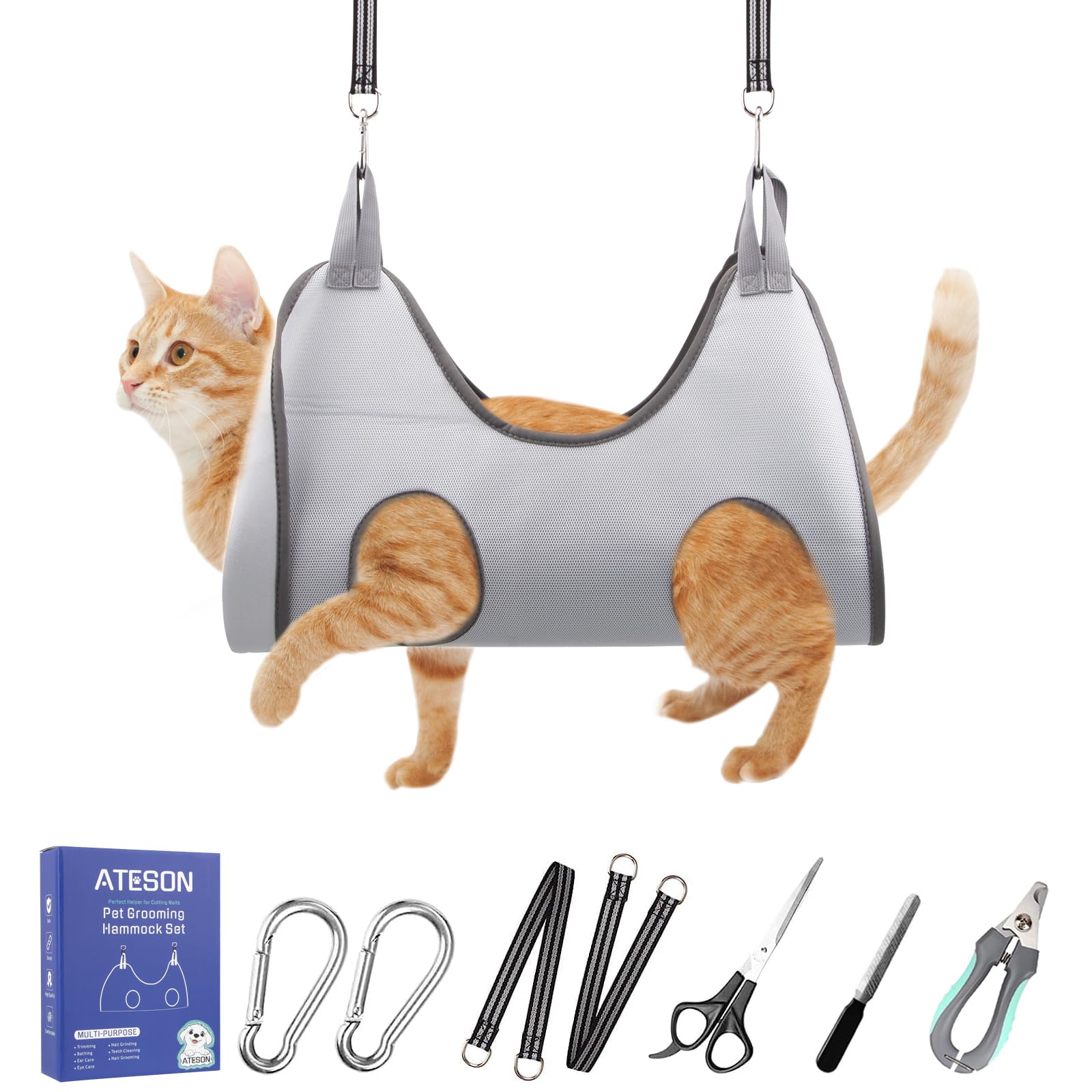 Pet Grooming Hammock Harness for Small Dogs &amp; Cats Nail Trimming, Dog Sling for Cutting Nails, Dog Hanging Holder Hanger with Nail Clippers, Nail File, Scissors