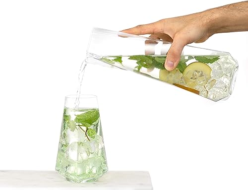 Miniatura 6 de JoyJolt Infiniti - Jarra de vidrio de lujo de 43 onzas, jarra de limonada de cristal y sangría de primera calidad, diseño clásico elegante, perfecta