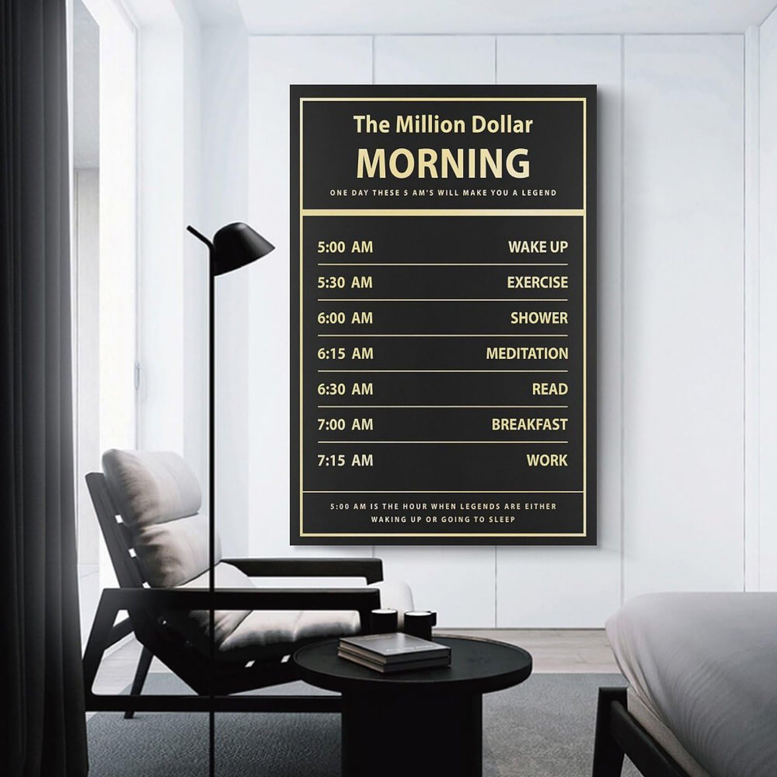 LZTEN Póster motivacional de pared con texto en inglés "The Million Dollar Morning" para decoración de oficina, cartel de emprendimiento, cita de dinero, oficina L