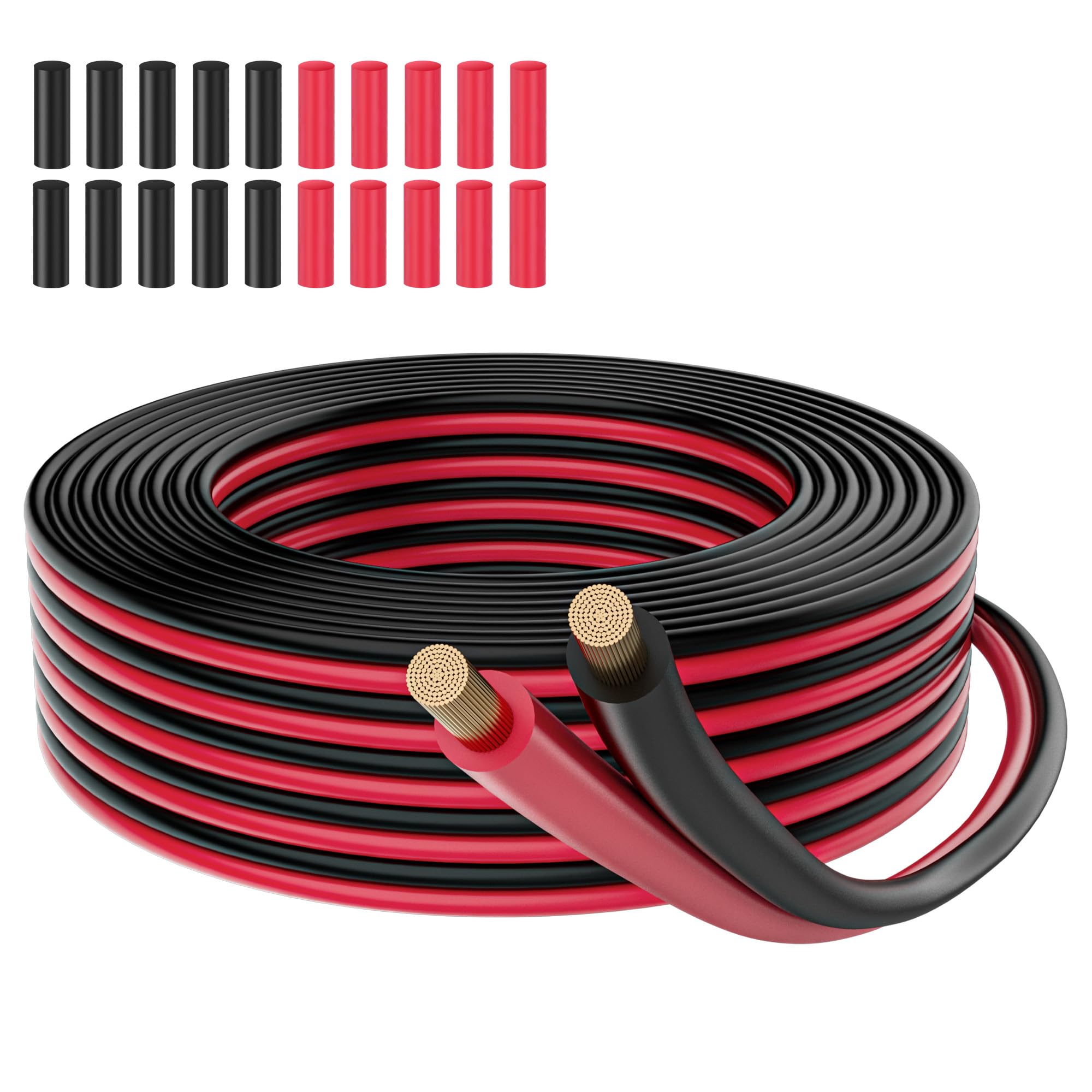 Câble d'extension électrique en cuivre sans oxygène de calibre 10, 4,6 m, basse tension 10/2 AWG, rouge et noir, 2 conducteurs isolés parallèlement pour haut-parleur, bande LED, automobile, gaine